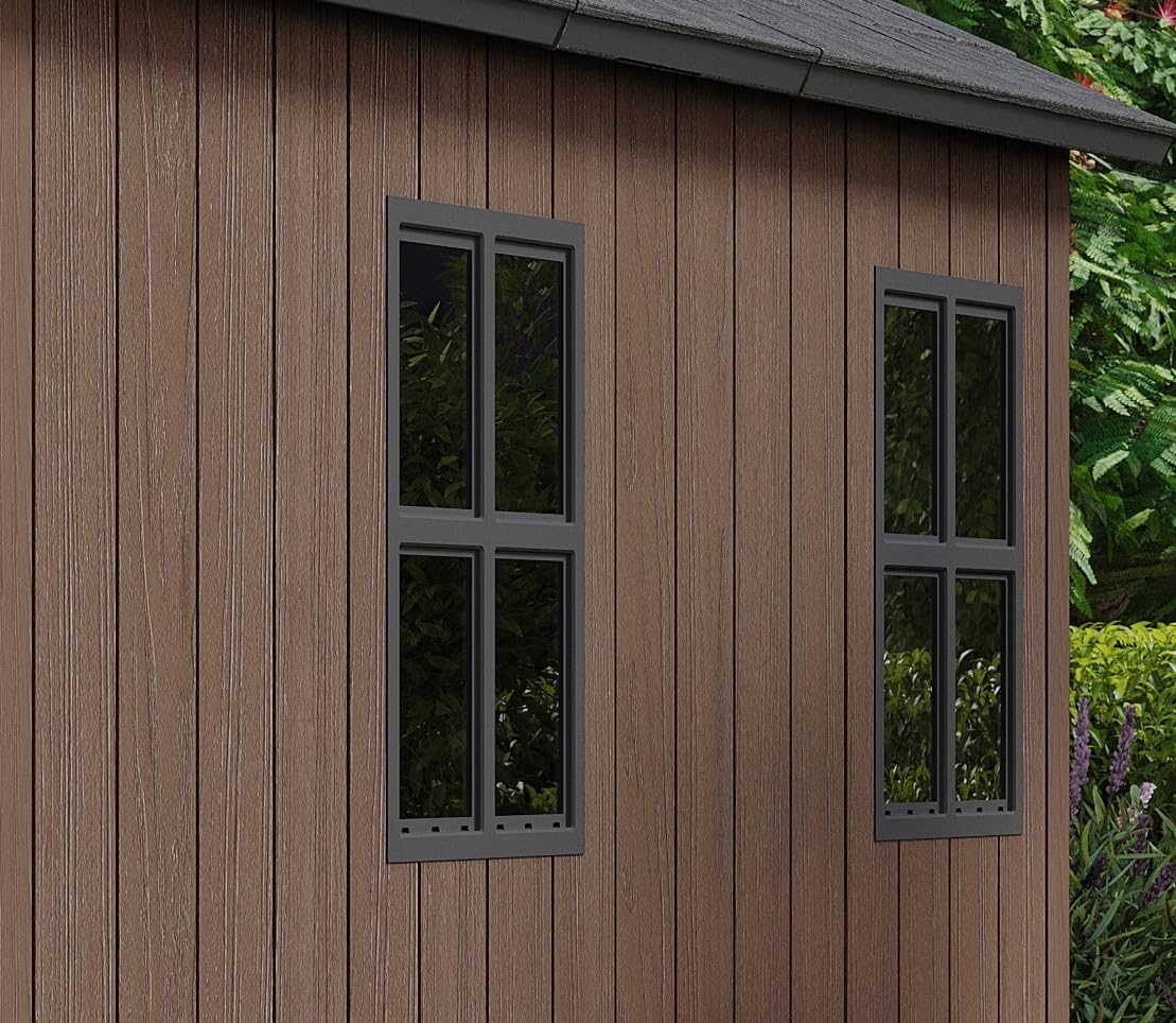 Keter Casetta da Giardino Newton 759/975, Effetto Legno Naturale, Porte e Finestre Orientabili, Marrone, 5,2 m², 230x287x246H cm