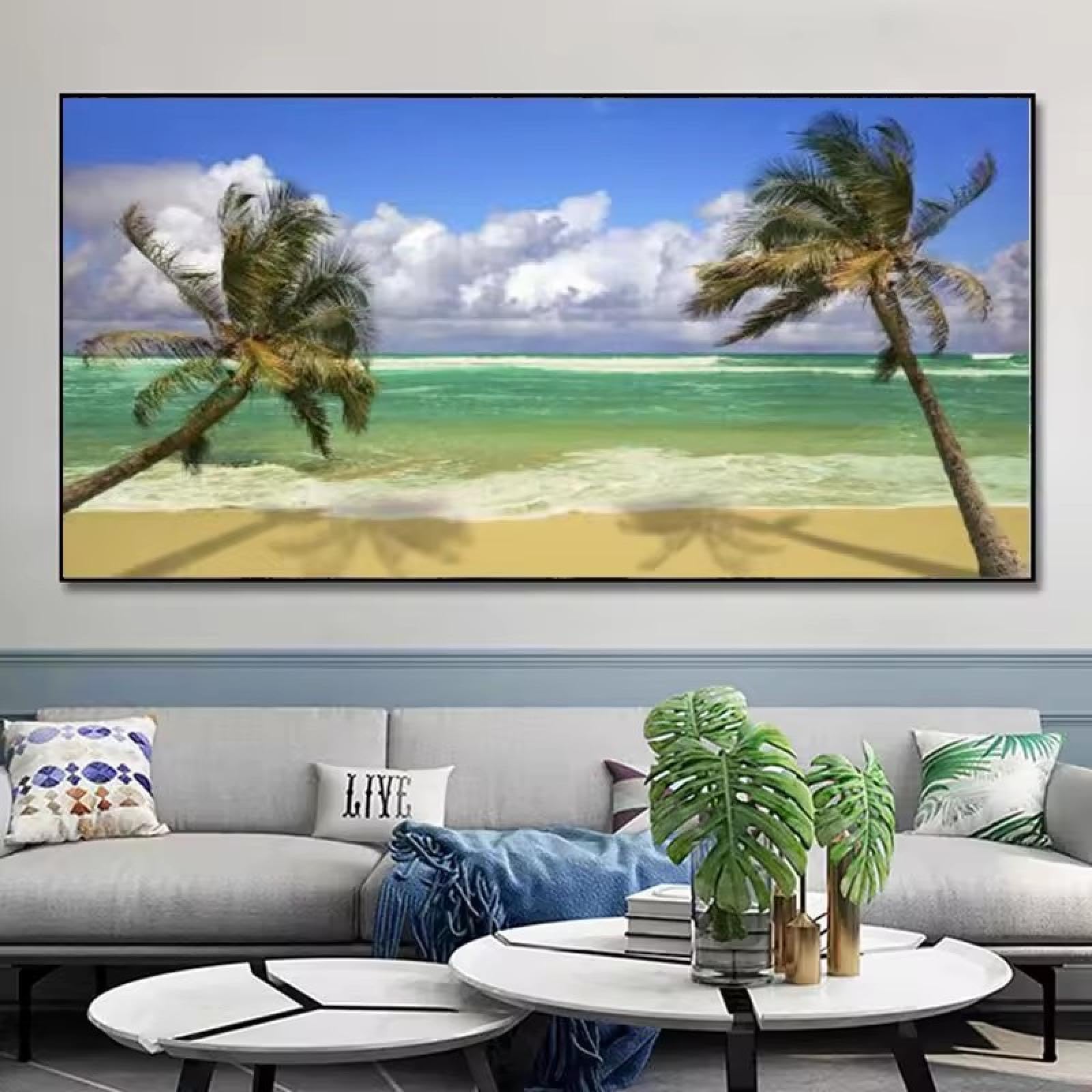 Toile palmier et plage au design épuré scandinave - Image murale 20x40