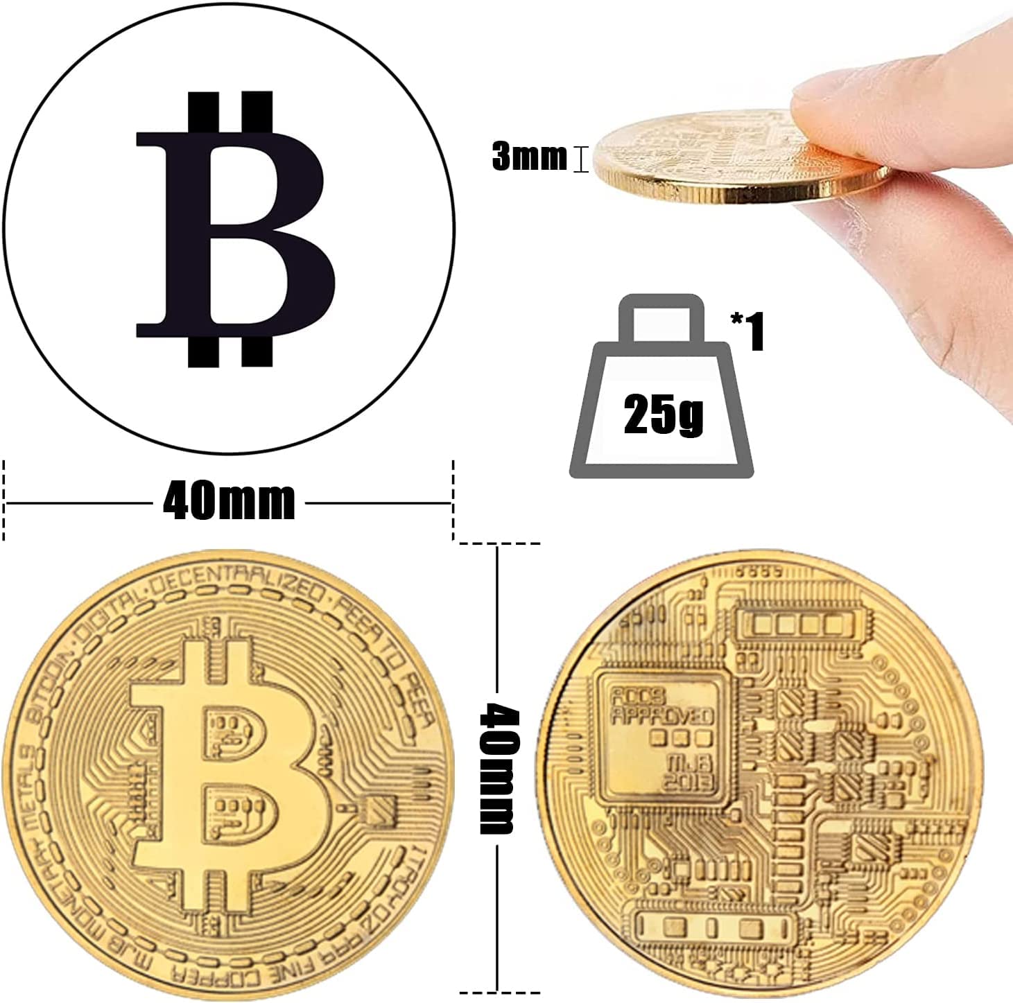 Monete Bitcoin, moneta commemorativa, metallo placcato oro, da collezione, regalo di Natale 3-Pack