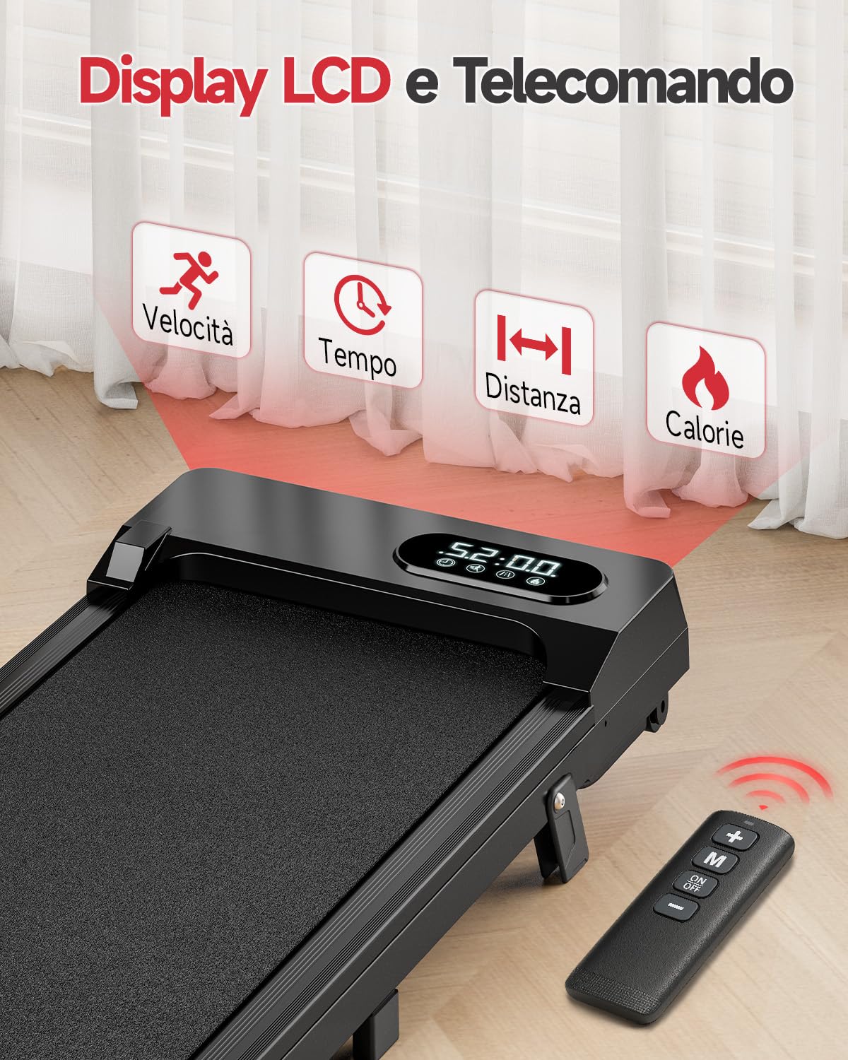 Tapis Roulant Elettrico Pieghevole 3 In 1 - Motore 2.5HP, Display LED, Velocità 1-8 Km/h, Carico 130 Kg, Salvaspazio