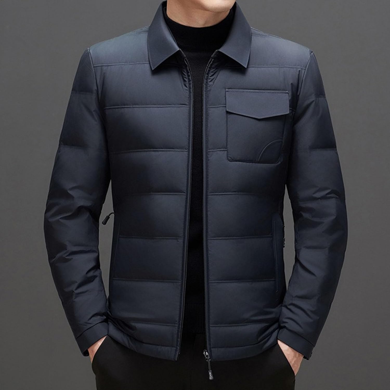 Men's Windproof Puffer Jacket Lapel Thermal Business Blazer Down Coats Insulated Shirt Jacket Padded Down Outwear