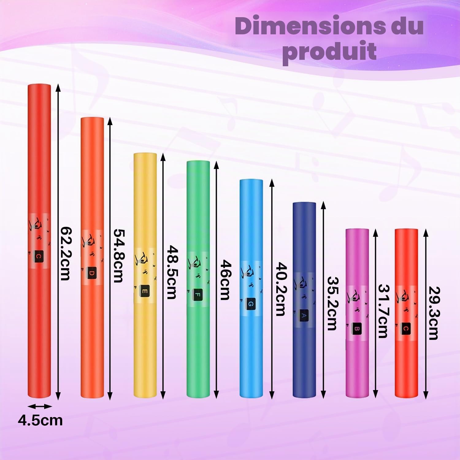 Ensemble de 8 Tubes de Percussion Musicale avec Capuchons de Percussion, Instruments de Musique, Kit de Tubes Sonores Musicaux pour Parc, École, Famille Performances Collectives (Sans Corde)