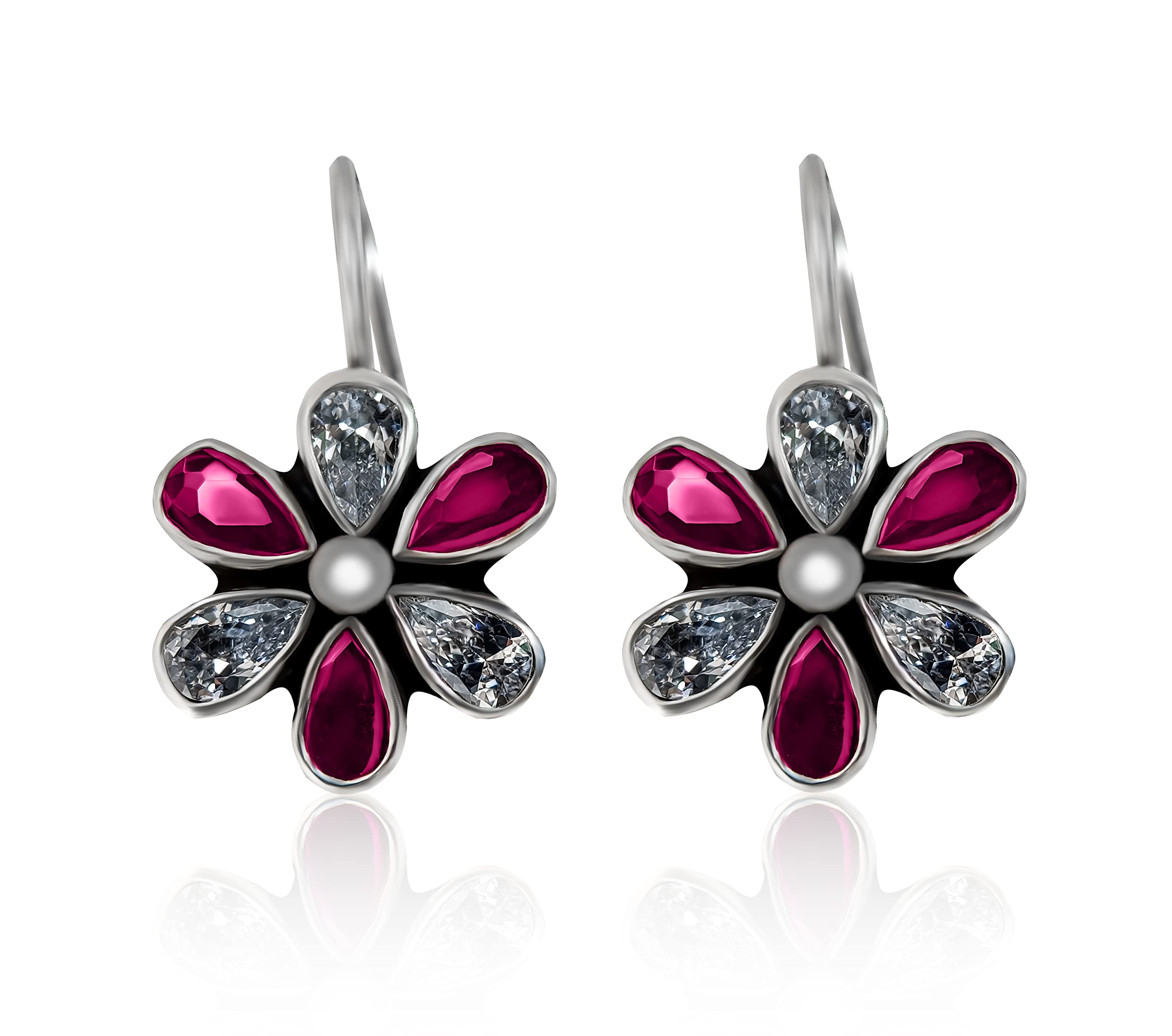 INARI SHINES 925 Oxidised Silver flower Dangle with Ruby and Cubic Zirconia | Studs to Gift Women & Girls | With 925 Stamp & Certificate of Authenticity (B09X5QP5F5) Amazon Price History, Amazon Price Tracker