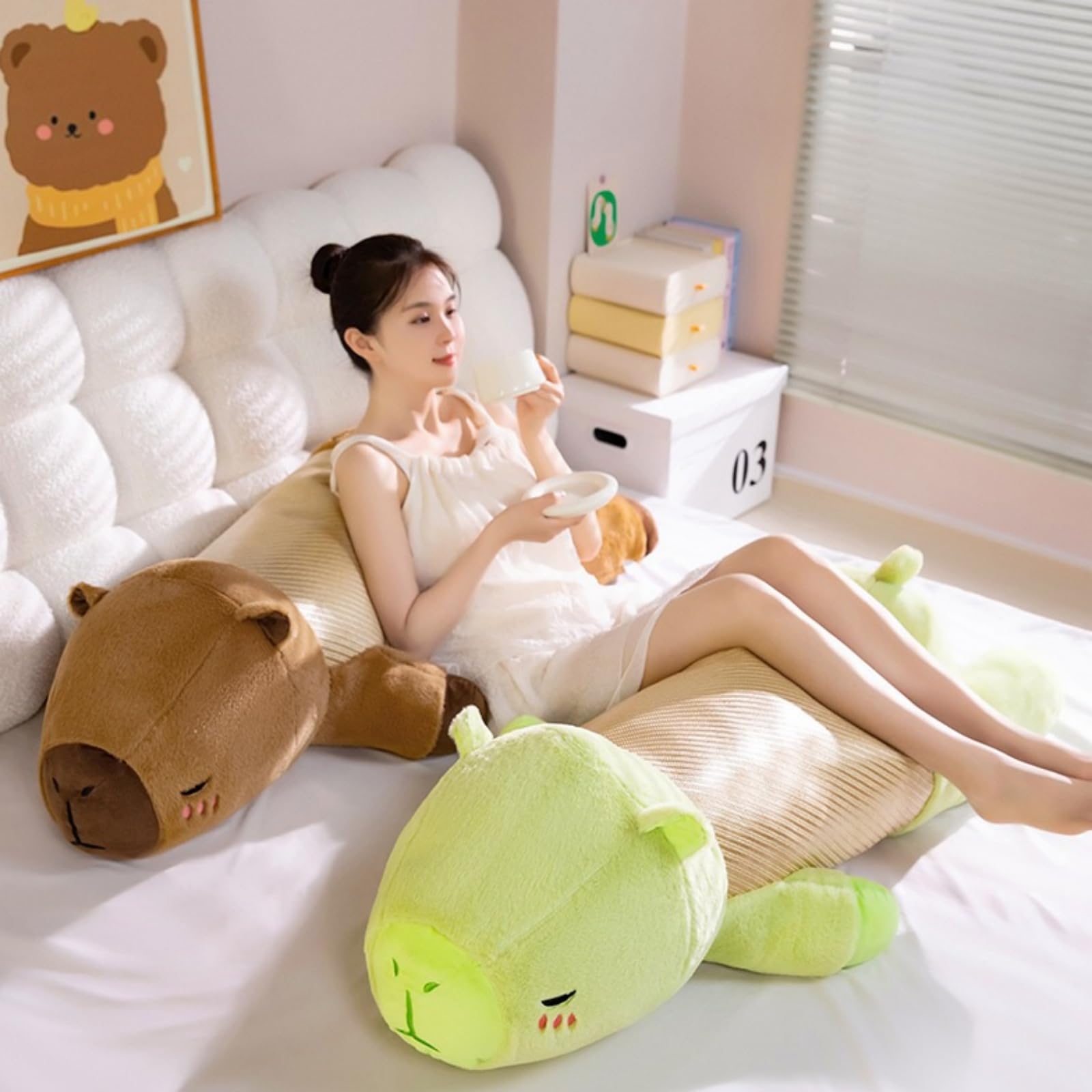 Kühle Kuscheltier Capybara Plüschkissen Stofftiere Lang Plüschtier Ausgestopftes Tier Spielzeug Kuschelkissen, Niedlichen Capybara Plushie Gefüllte Spielzeug für Home Deko Kinder (100CM,lvdou)