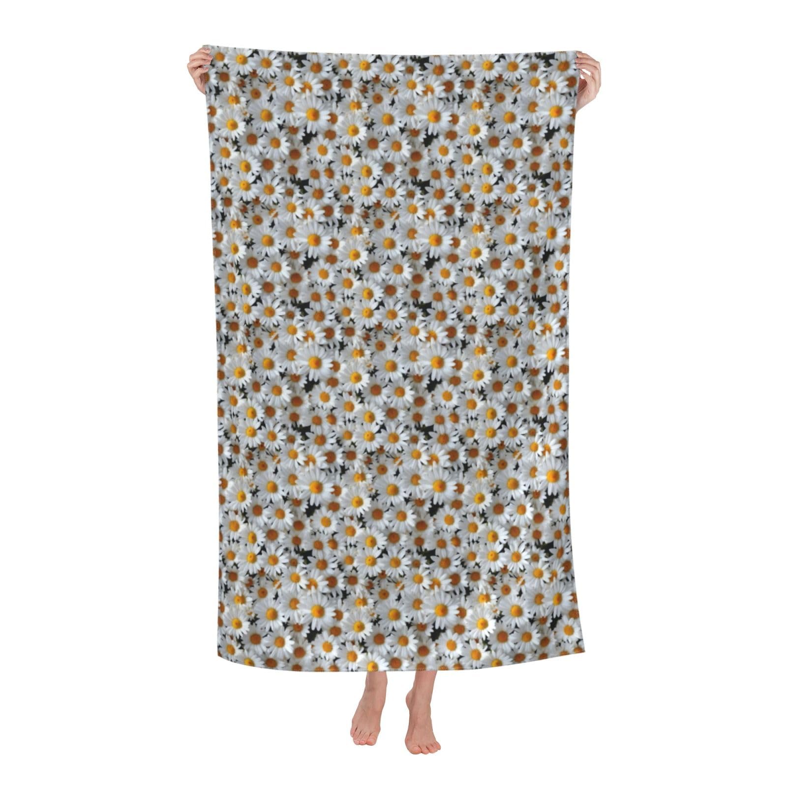 Pojknbv White Daisy Print Oversized Adult Beach Towel Quick-Dry Comfortable Lightweight Travel Pool Camping