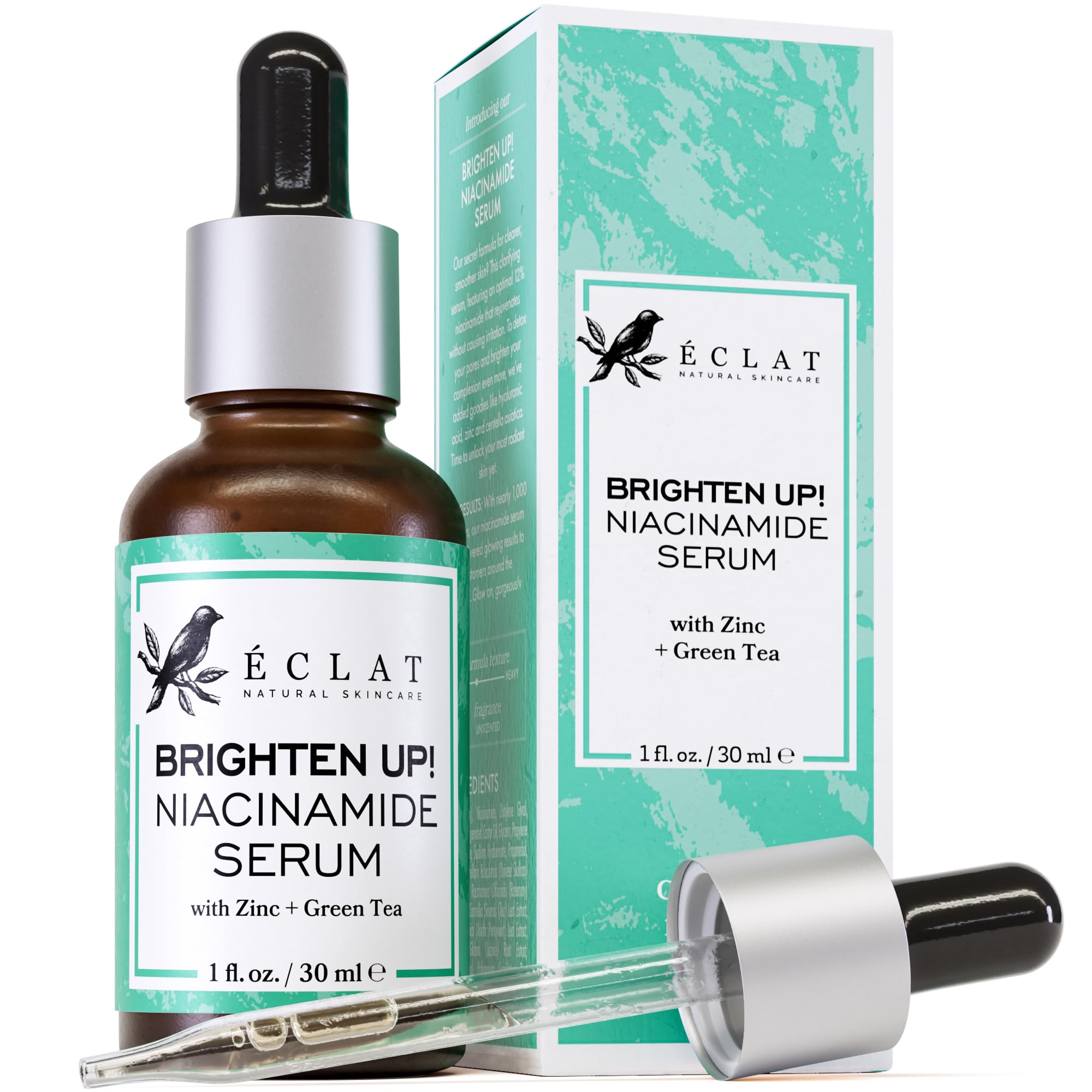 Eclat SkincareClarifying Niacinamide Serum - 12% Niacinamide with Zinc PCA & Hyaluronic Acid - Hydrating & Soothing Formula - Facial Serum for Minimizing Pores and Improving Skin Texture 1 Fl Oz