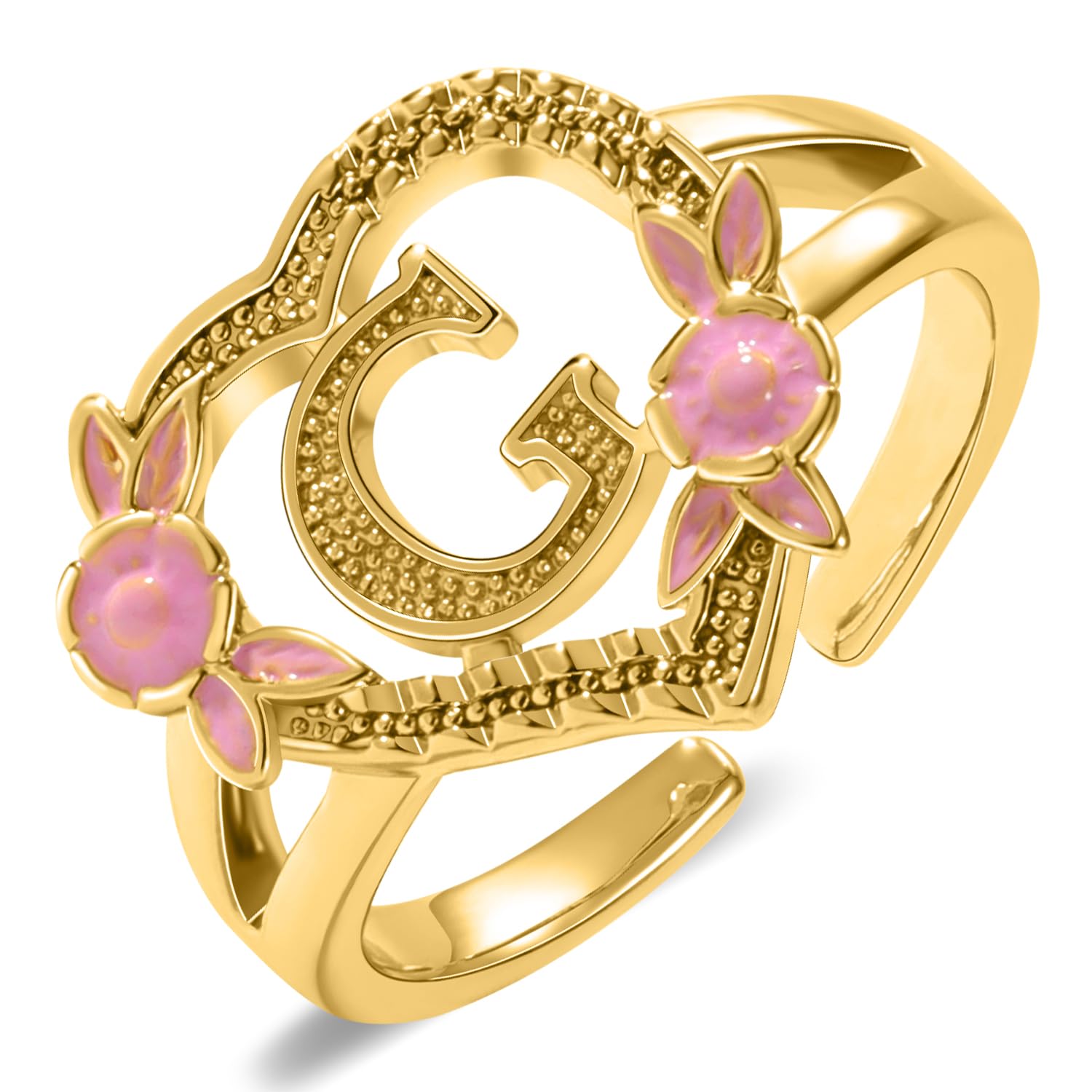 Gold Initial Rings for Women - Non Tarnish Dainty 14K Gold Plated Heart Adjustable Letter Rings for Women, Stackable Cute Thumb Pinky Fashion Open