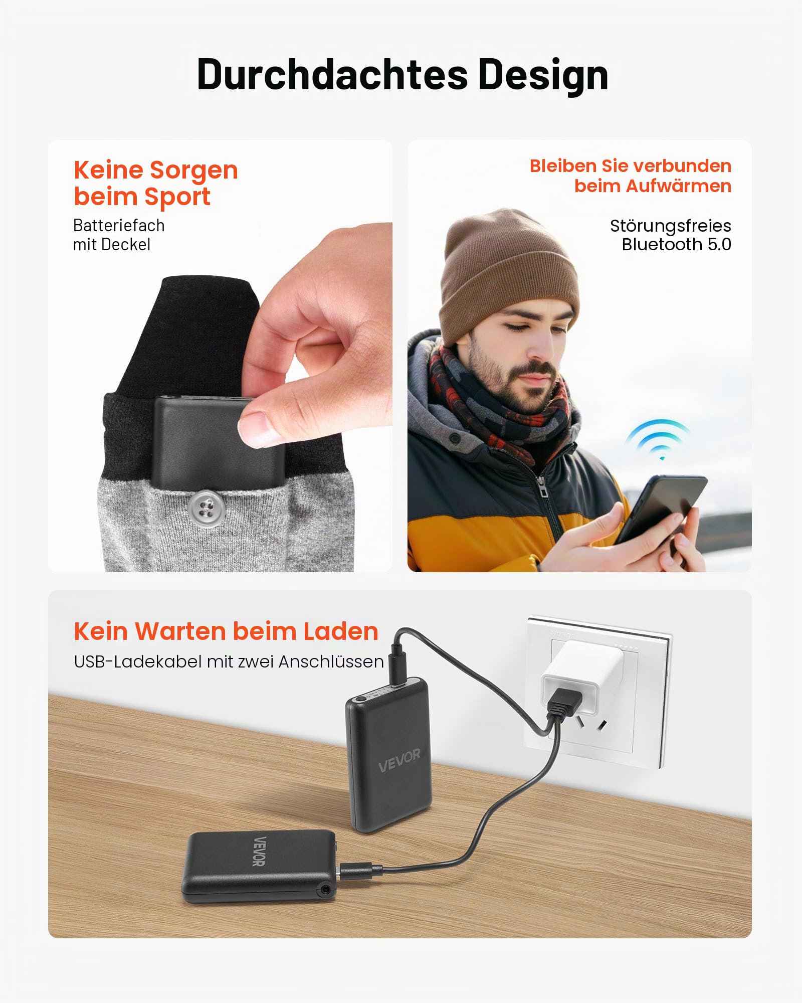 VEVOR Beheizte Socken, 6000 mAh Akkubetrieben, Wiederaufladbare Heizsocken mit 4 Heizstufen und APP-Steuerung, 40–70 °C Fußwärmer für Outdoor, Angeln, Camping, Wandern, Unisex