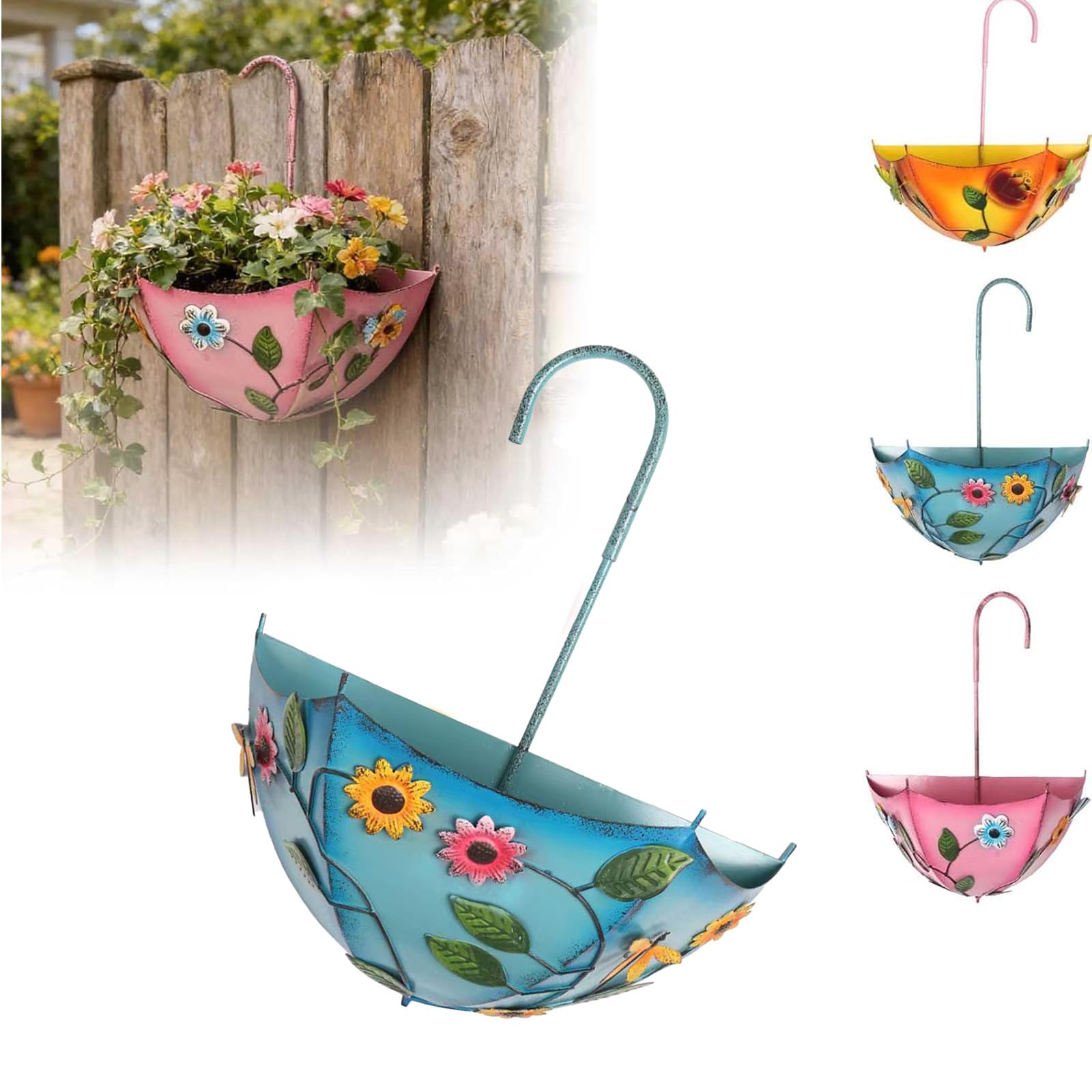Umbrellas Plant for Outdoor Plants, Farmhouse Umbrella Shaped Wall Hanging Planter, Outdoor Umbrella Flower Pot with Drainage Holes, Iron Art No-Drill for Yard Patio Garden Decor