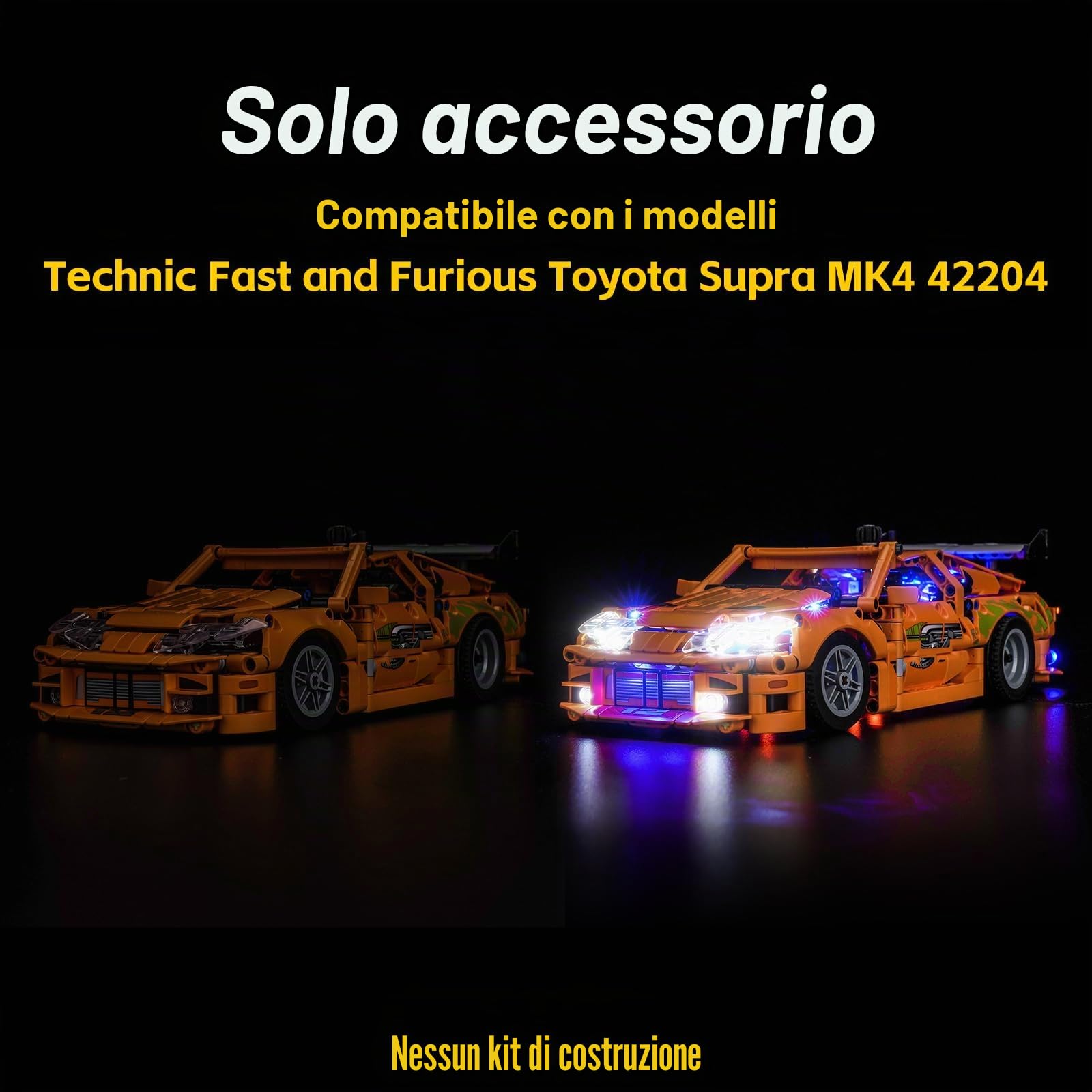 Set di luci LED compatibile con Lego Fast and Furious Toyota Supra MK4 (senza modello) Set di illuminazione decorativa compatibile con Lego 42204 Fast and Furious Toyota Supra MK4 Giocattolo creativo