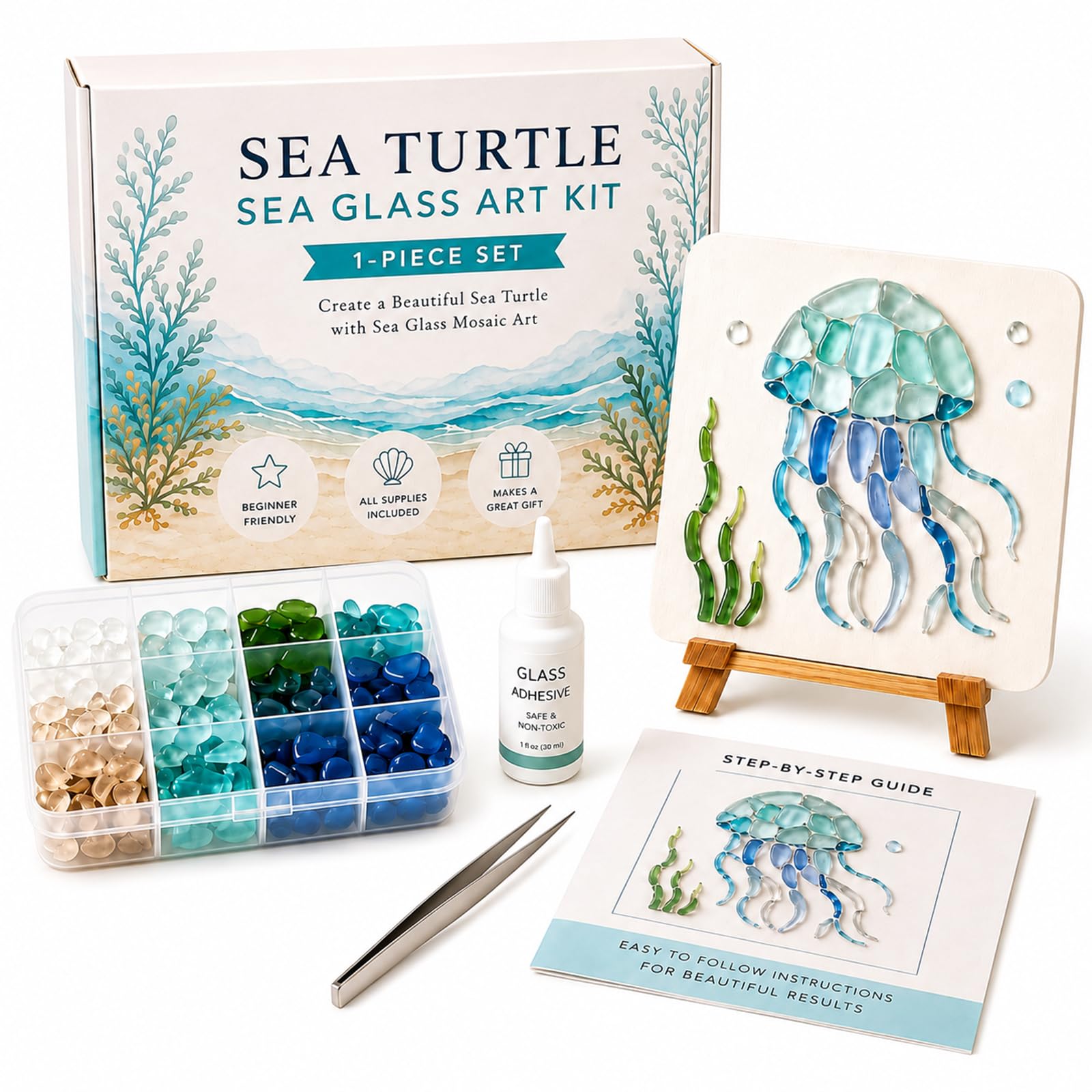 BRALINOR Sea Glass Art Kit, DIY Mosaic Kit, Coastal Home Decor Craft
