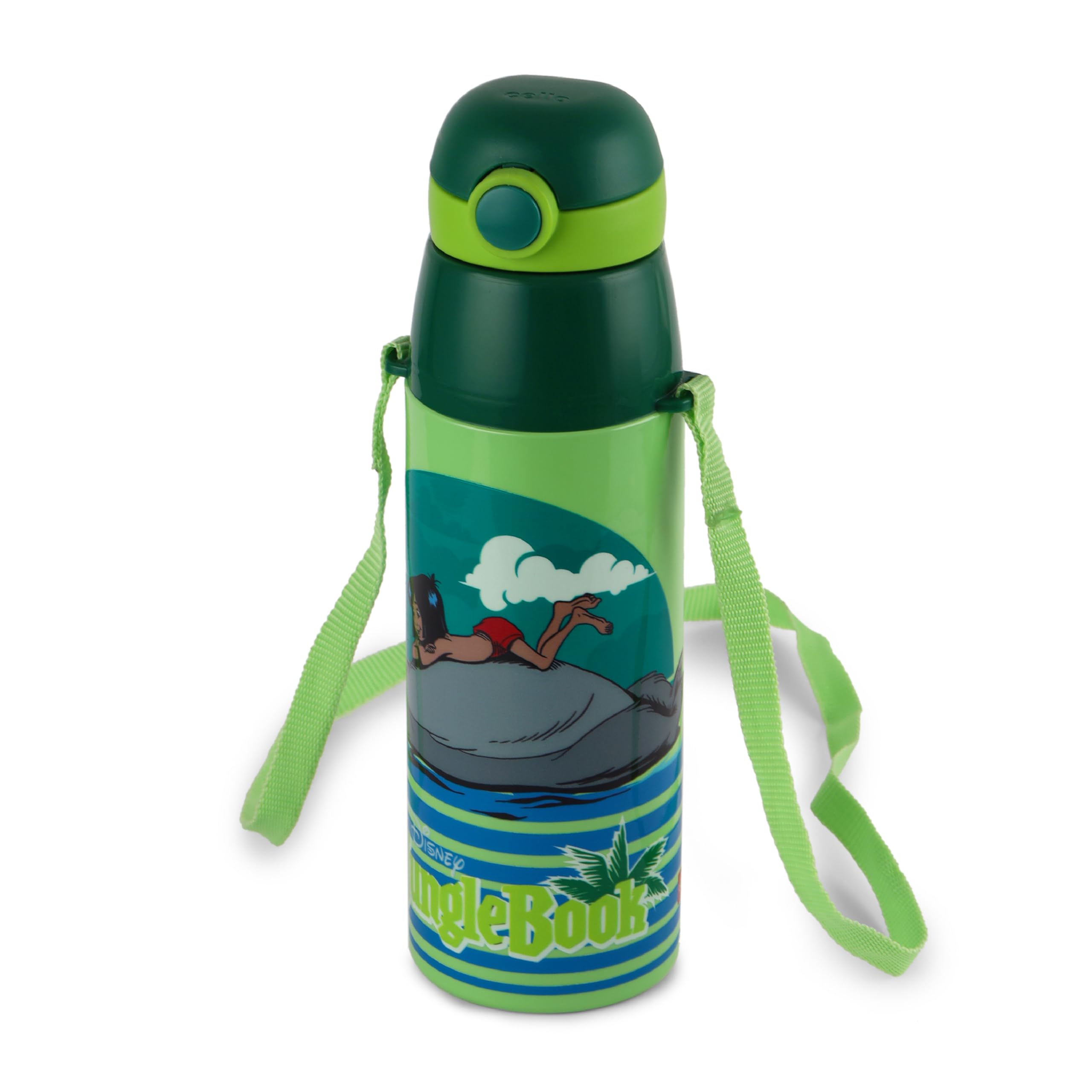 CELLO Kidzbee Orb 600 Inner Steel Insulated Water Bottle 500 ml, Green | 3D Touch & Feel Jungle Book Design, Leakproof Flip Top Spout, Easy to Carry, Cold Water Bottle for Kids School-picture-14