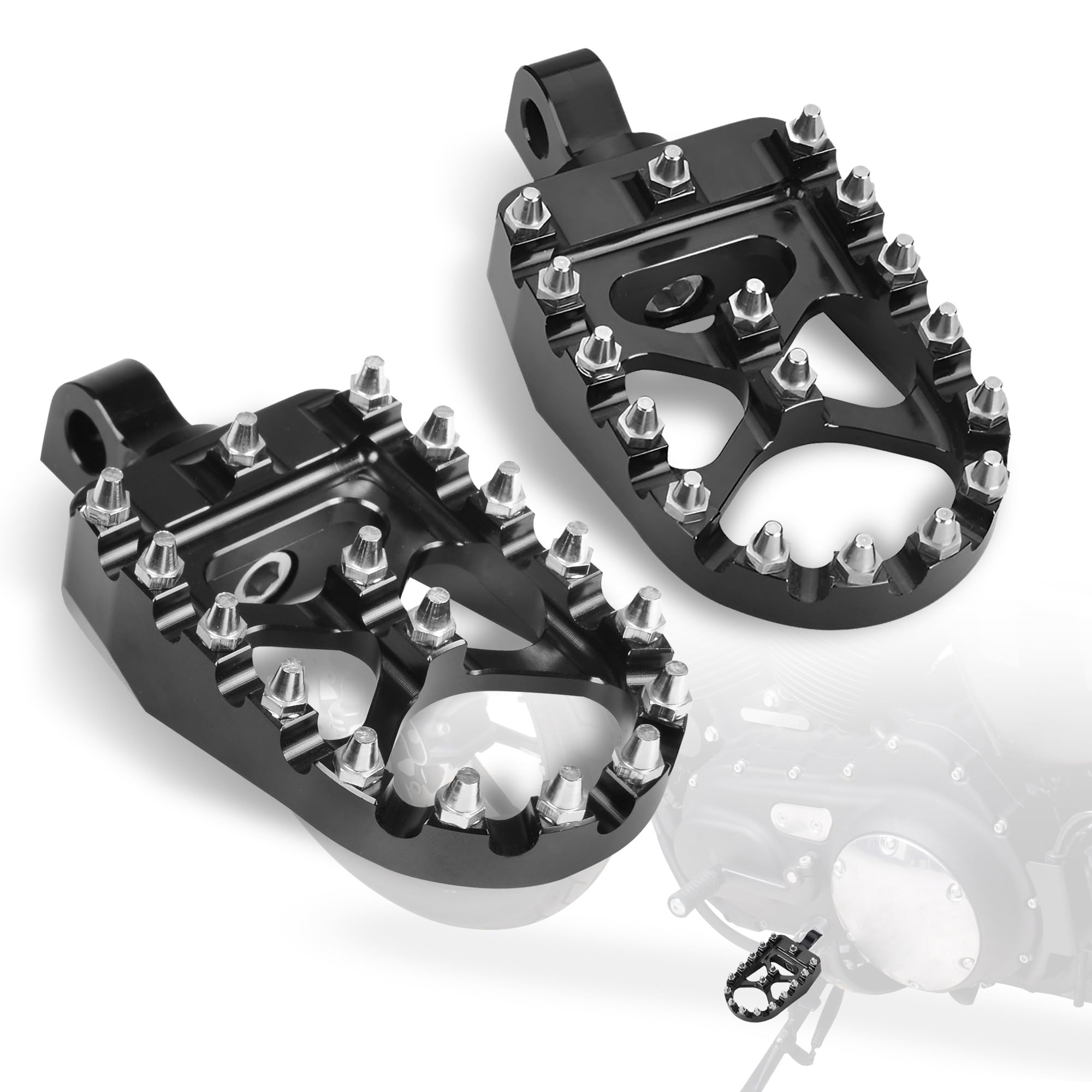 KAMIYONG Motorcycle Foot Pegs Offroad CNC Wide Footpeg Footrest Pedal For Harley Dyna Sportster FLFB FLSTF Iron 883 Softail Street Glide, 360 Degree