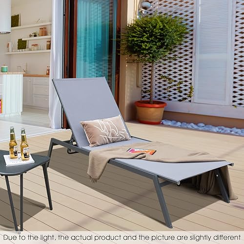 Miniatura 5 de Tangkula Silla tumbona ajustable para exteriores, sillón reclinable de 6 posiciones con posición plana y tela de secado rápido, tumbona al aire