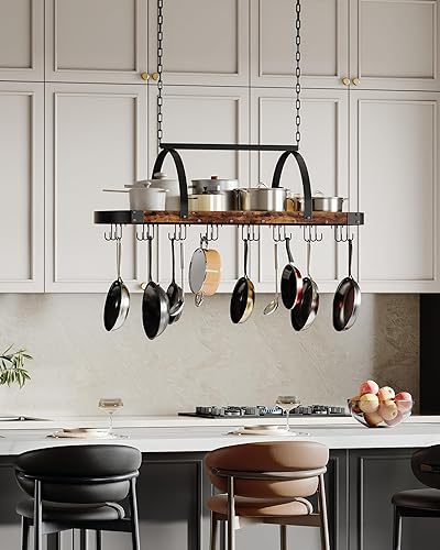 Miniatura 3 de TPR28BF - Estante colgante para ollas, soporte para ollas montado en el techo, organizador de utensilios de cocina con 24 ganchos en forma de S,