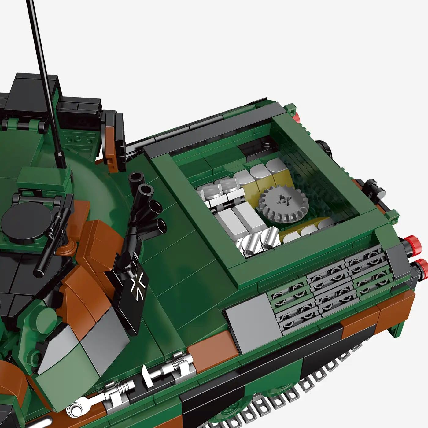 BlueBrixx Kampfpanzer Leopard 1 Bundeswehr, 1237 Klemmbausteine | Zwei Bordwaffen zur Wahl, drehbare Waffenanlage, abnehmbare und öffnbare Luken, 330 x 120 x 170 mm, Tarnoptik, 109770