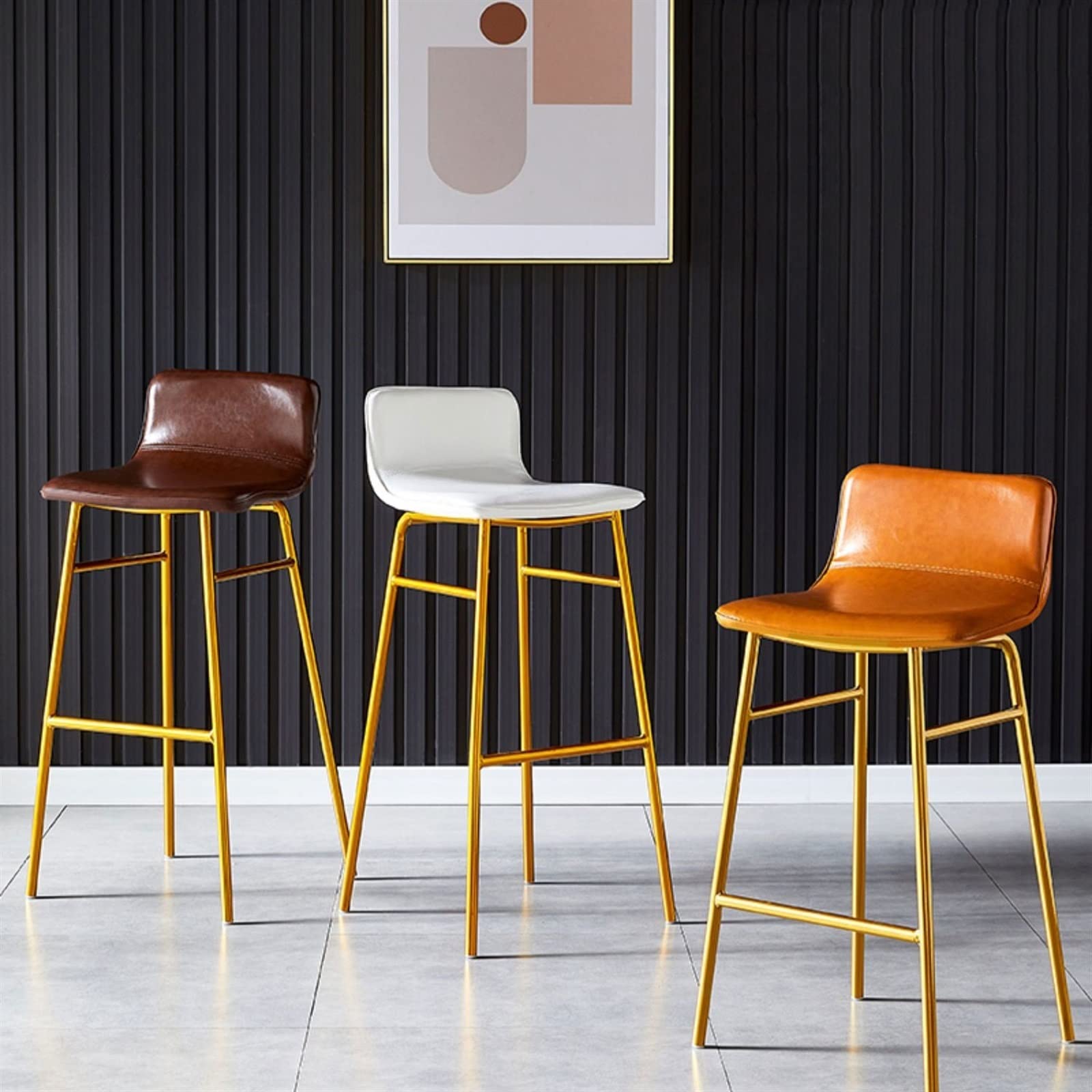 Multiuso Sedie da pranzo for la casa semplici e moderne Luce di lusso Reception Bar Seggiolone Schienale Sgabello alto in ferro in pelle Moderni(Orange)