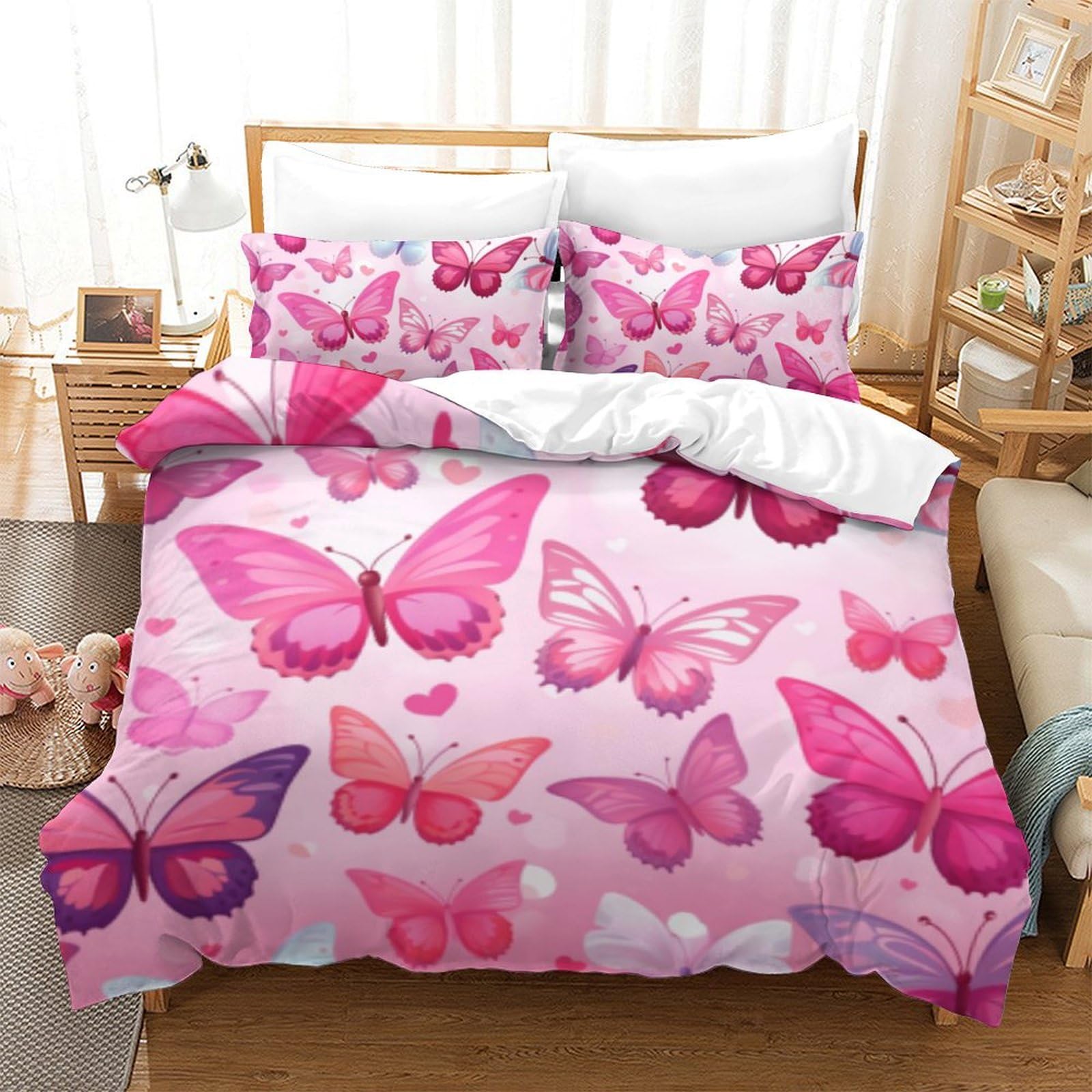 Housse de couette papillon 3D microfibre parure de lit double 200x200
