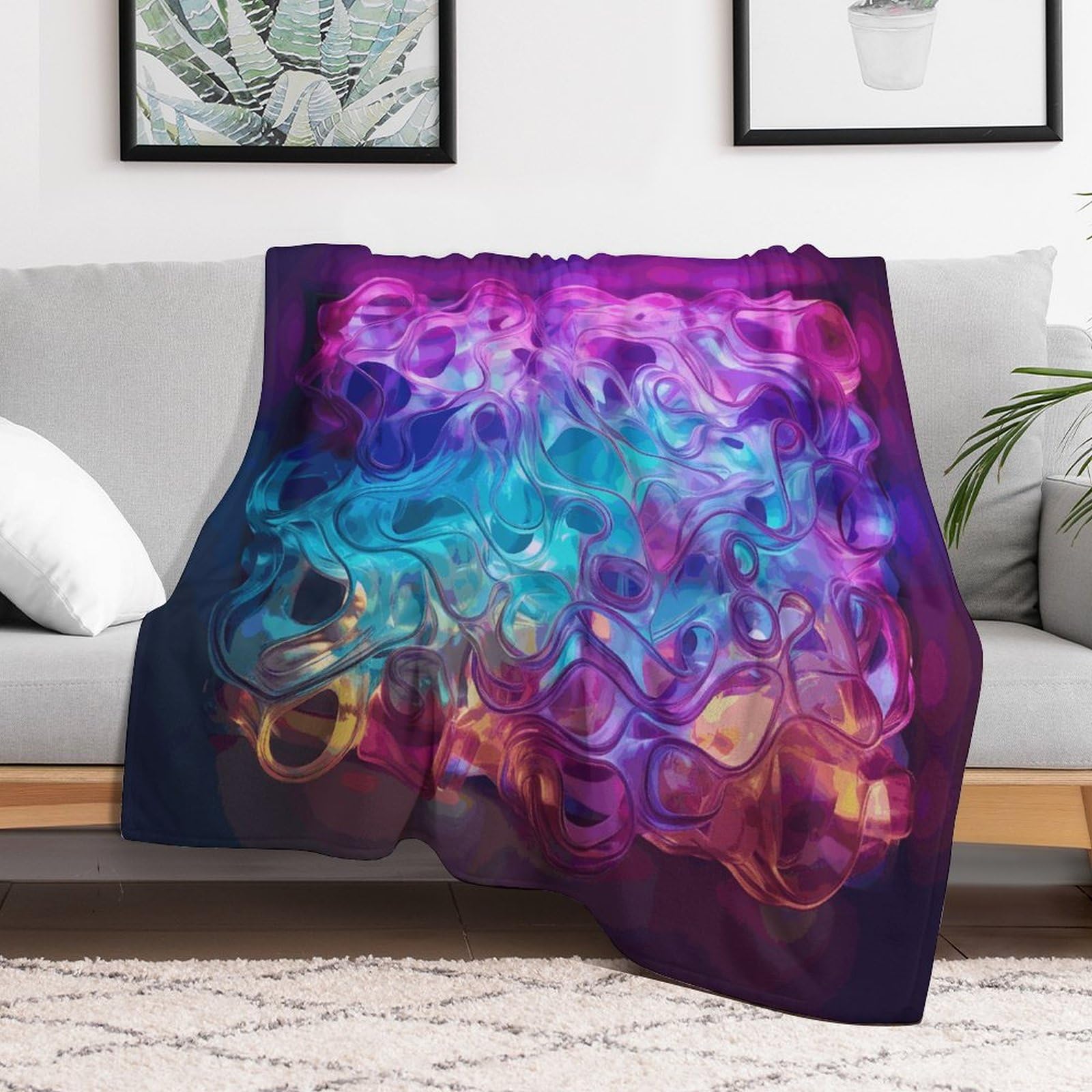 Couverture micro polaire rafraîchissante et chaude 152x203 cm avec motif vagues lumineuses