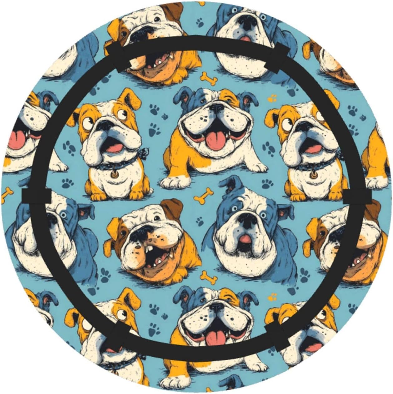 Cartoon Bulldog (1) Pattern Foldable Camping Tote Bag Picnic Blanket Bag Portable Beach Mat Tote Waterproof Outdoor Picnic Mat Carry Bag