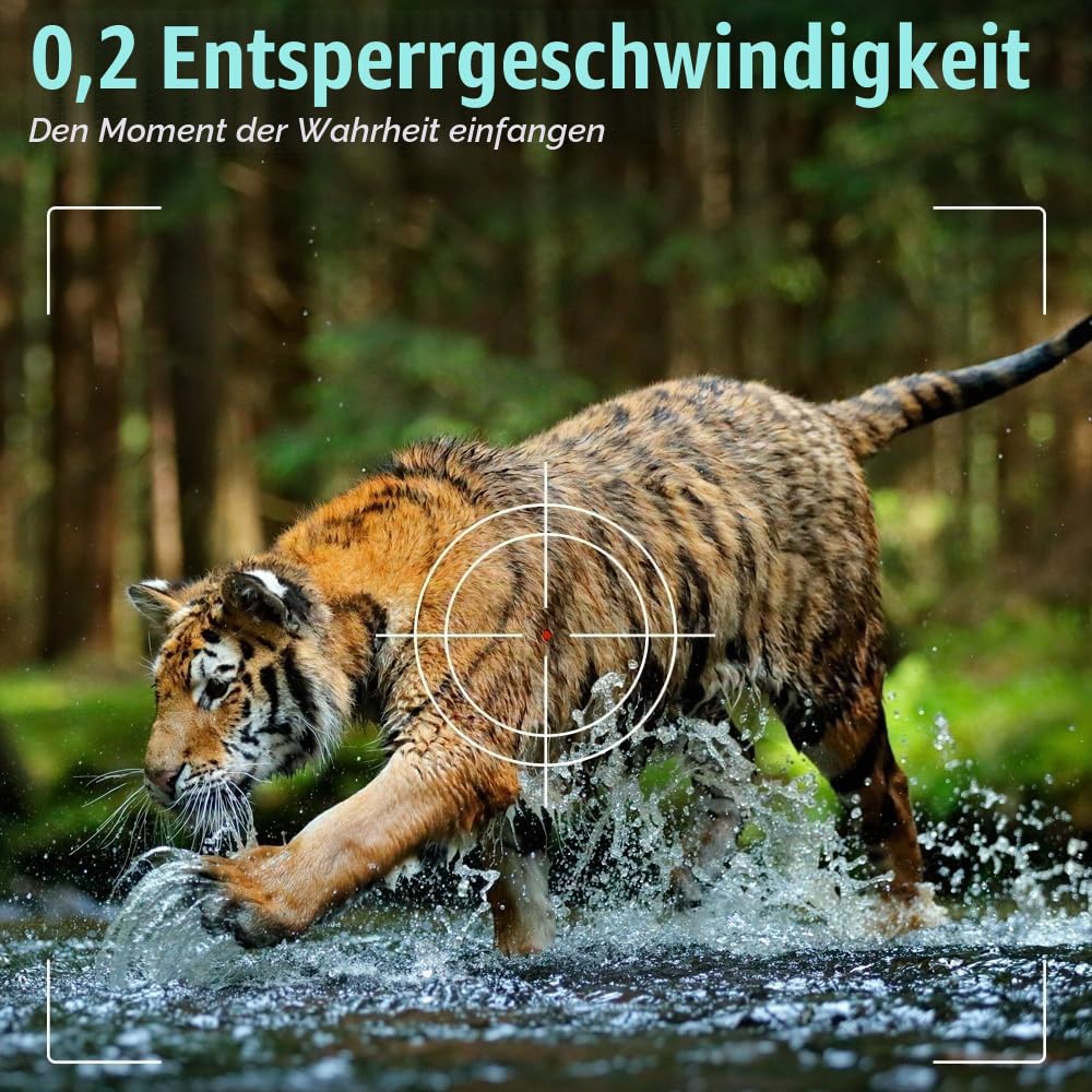 Wildkamera 5K 60MP, 98FT Nachtsicht & 0,05s Auslösezeit, IP66 Wasserdicht, 130° Weitwinkel, Bewegungsmelder, 32GB SD-Karte + 8X AA-Batterien – Ideal für Garten, Jagd & Outdoor