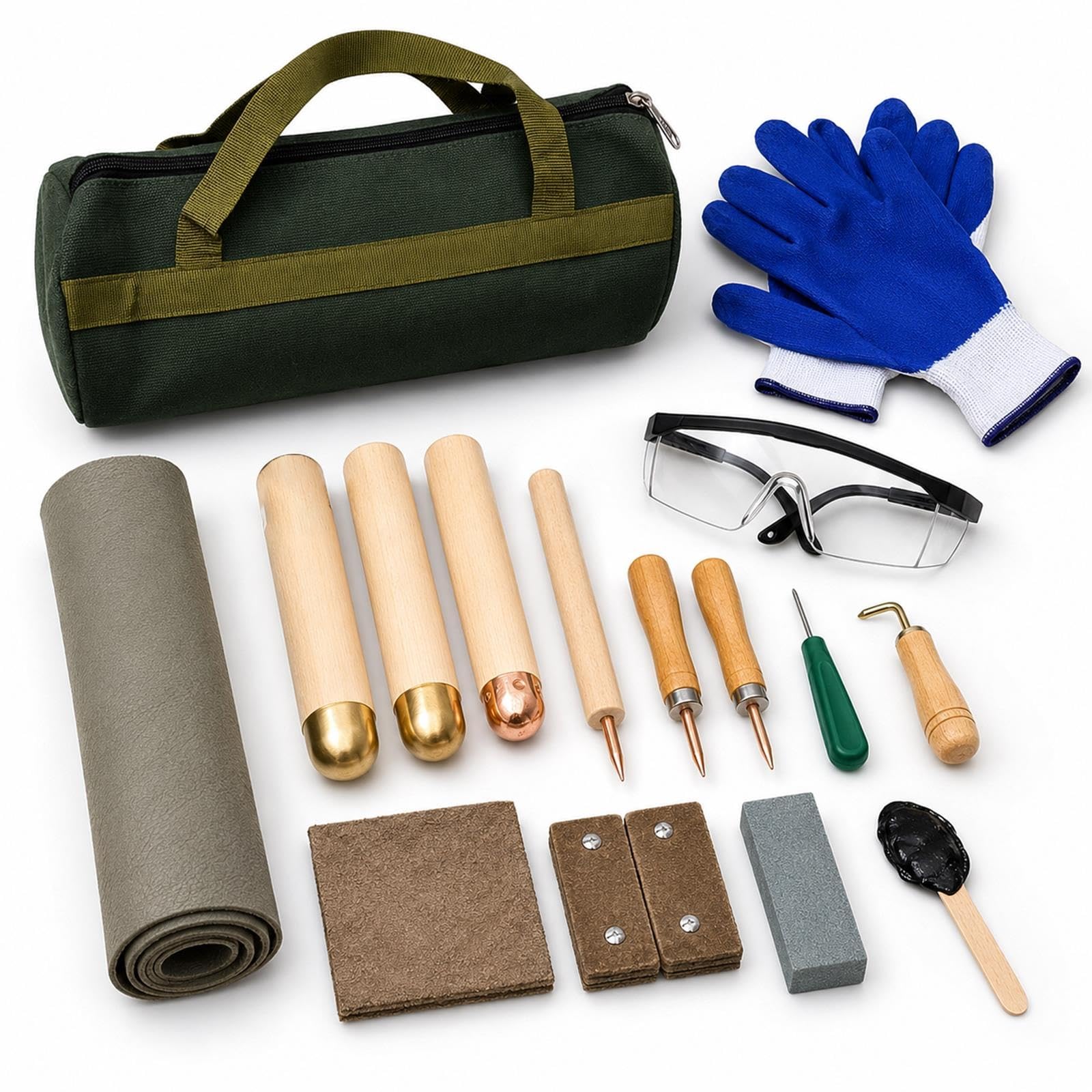 Kit de talla de sílex con percutores de cobre y retocadores para artesanos