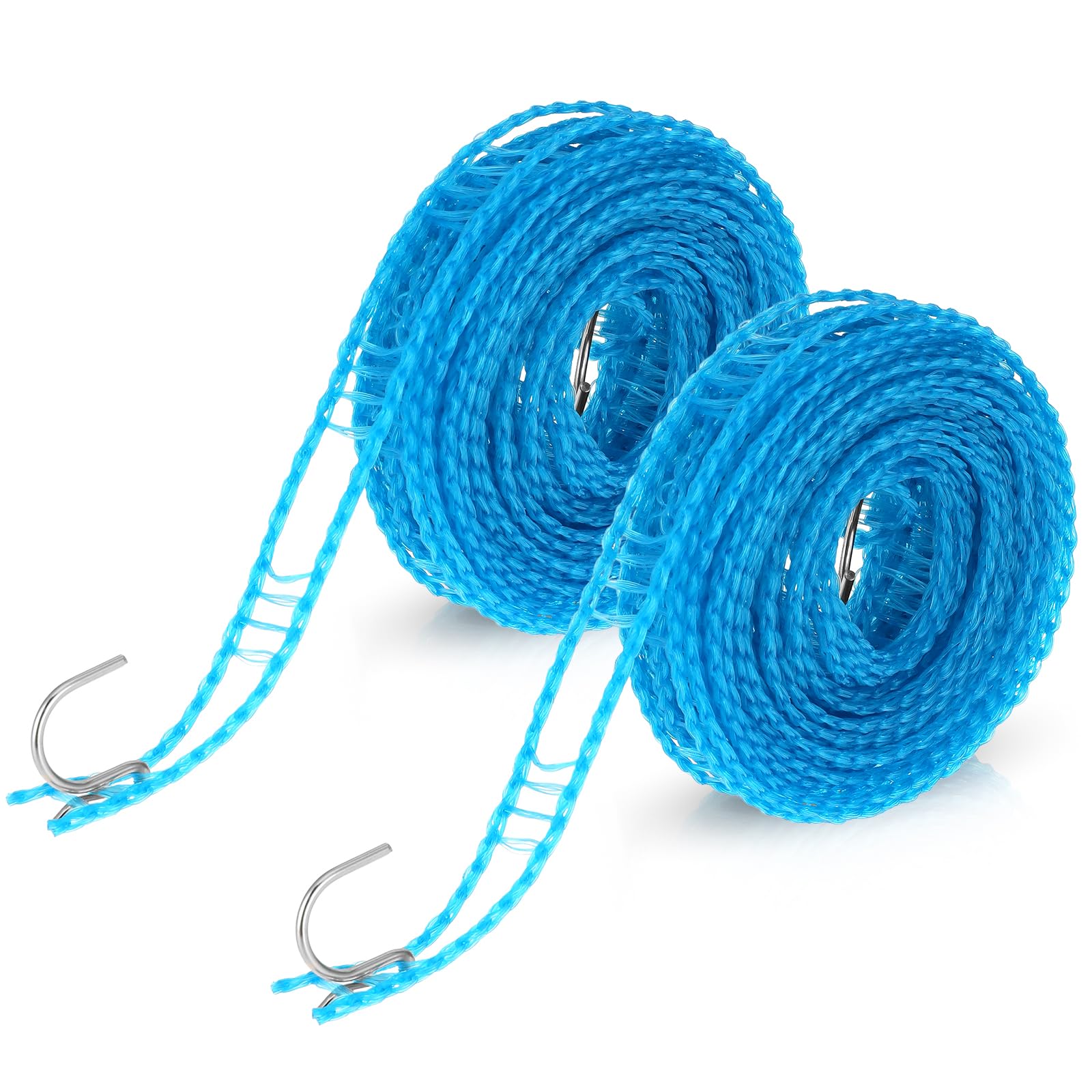 Giantree Windproof Clothesline, 2 Pack 3meters/9.84ft Portable Clothes Line with Hooks Travel Clothesline Blue Windproof Non-Slip Clothesline for Hanging Clothes Outside Travel Camping (3m/9.84ft)