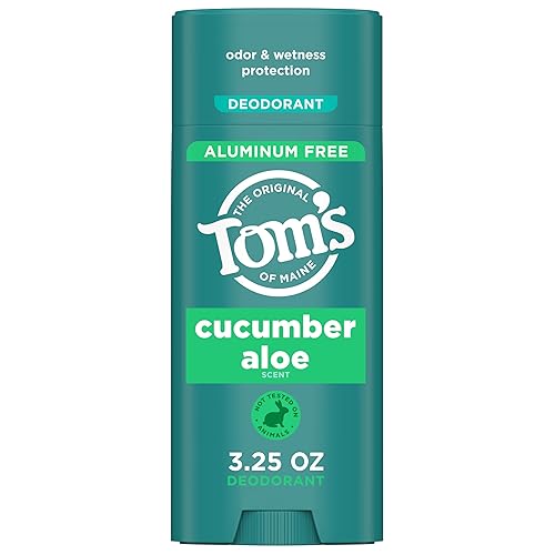 Tom's of Maine Desodorante natural sin aluminio de pepino y aloe para mujeres y hombres, se pone transparente, protección contra olores y humedad,