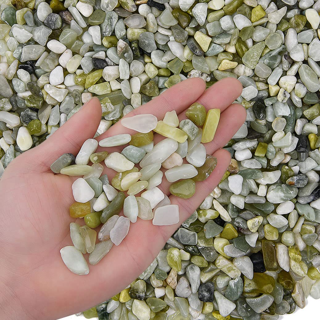 2.1 lb Decorative Stones,0.3-0.5in Natural Polished Jade Pebbles for Plant Pots,Small River Rocks for Landscaping, Vase Fillers,Succulents,Aquarium and Garden Decoration