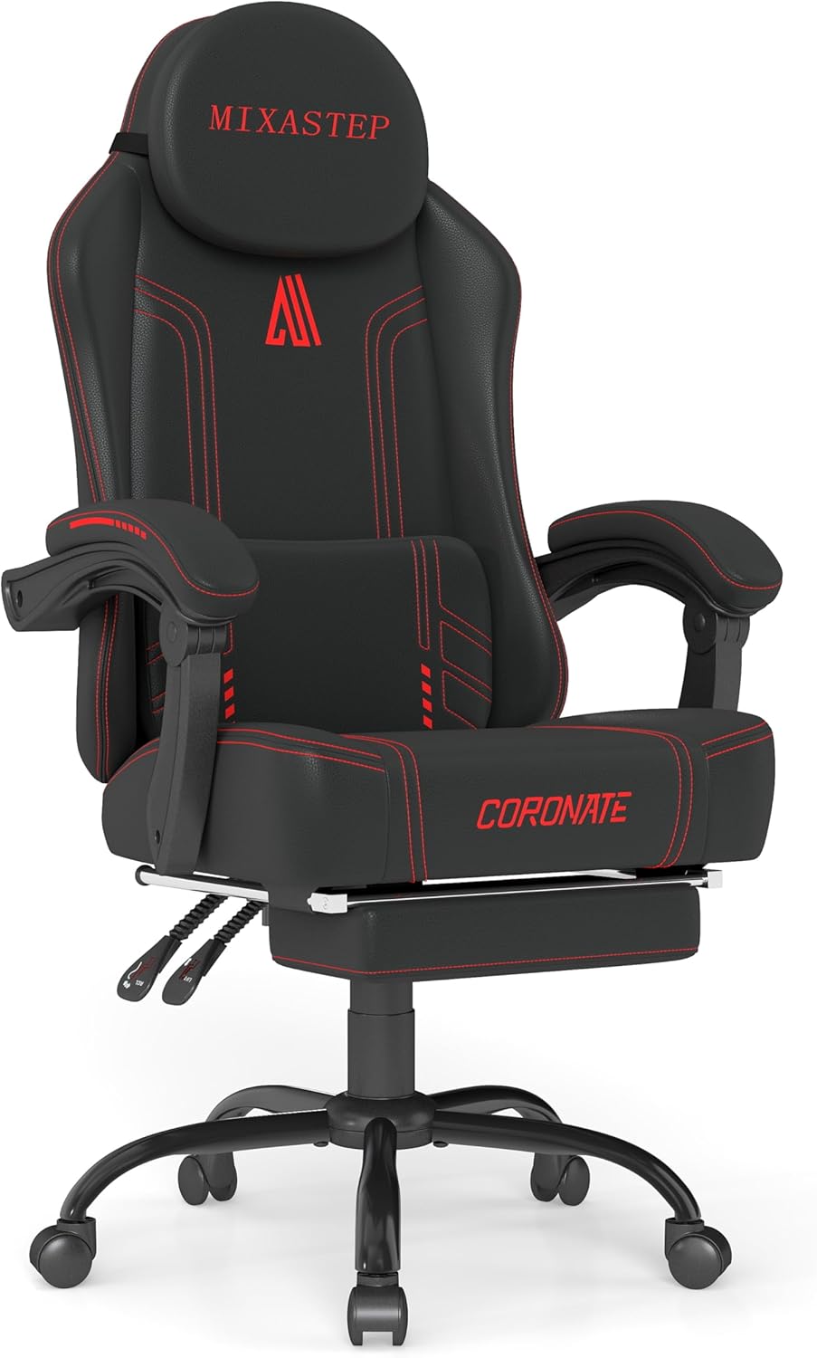 Ergonomic Gaming Chairs- High Back Office Chairs for Adults,Adjustable Swivel Computer Chair with Lumbar Support, PU Leather Racing Style Home Gaming Chair for PC & Desk (Red)