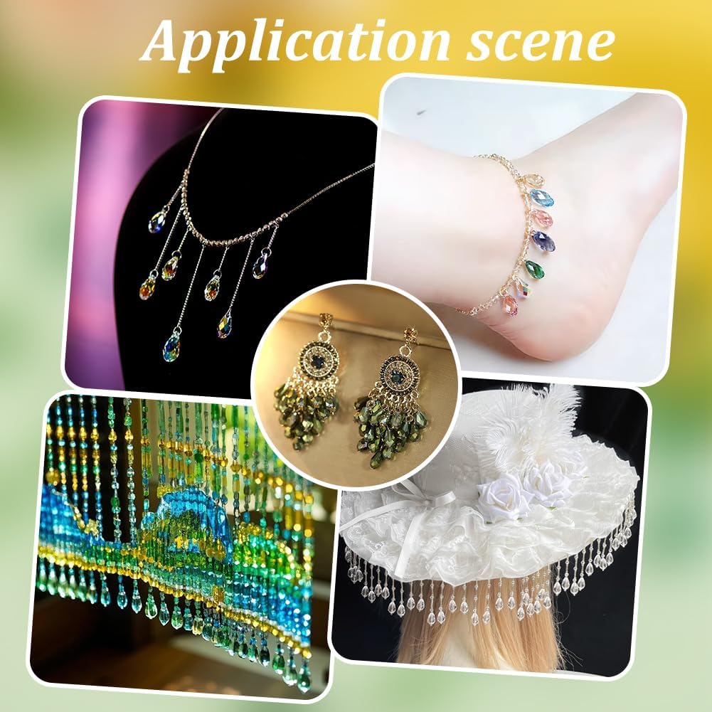 PH PandaHall 50pcs Faceted Teardrop Charms 5 Colors Transparent Glass Crystal Pendants 0.8" Green Series Glass Charms Dangle Pendants for Necklace Earring Bracelet Jewelry Craft Making - Image 5