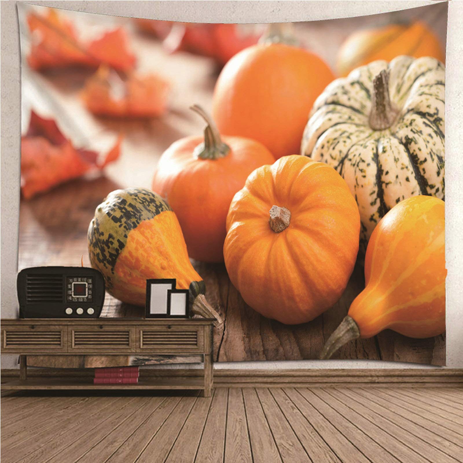 Tapiz de pared con calabaza KnSam de poliester naranja lavable de 210x140 cm