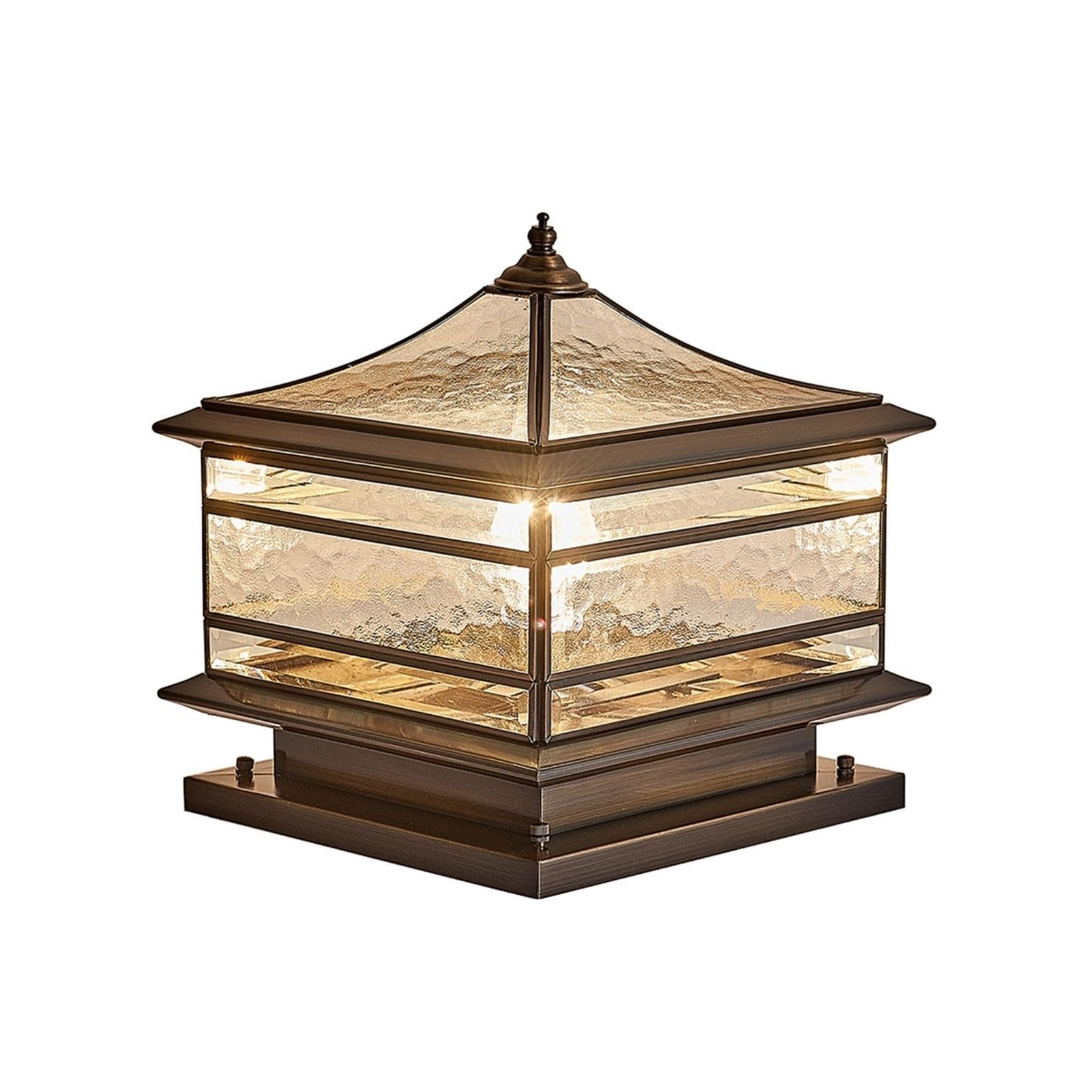 Europejskie miedziane lampy ogrodzeniowe na zewnątrz, szklana kolumna zacieniająca do ogrodu, na taras, patio lub podwórko, latarnia, filar, krajobraz (25 cm / 9.8in)