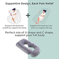 Vista 8 de Momcozy Almohadas de embarazo para dormir, almohada de maternidad de cuerpo completo en forma de U con funda extraíble, soporte para espalda
