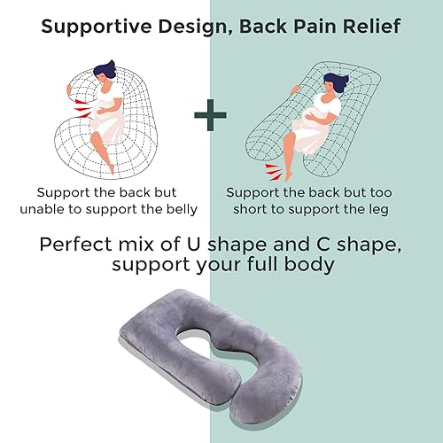 Miniatura 8 de Momcozy Almohadas de embarazo para dormir, almohada de maternidad de cuerpo completo en forma de U con funda extraíble, soporte para espalda
