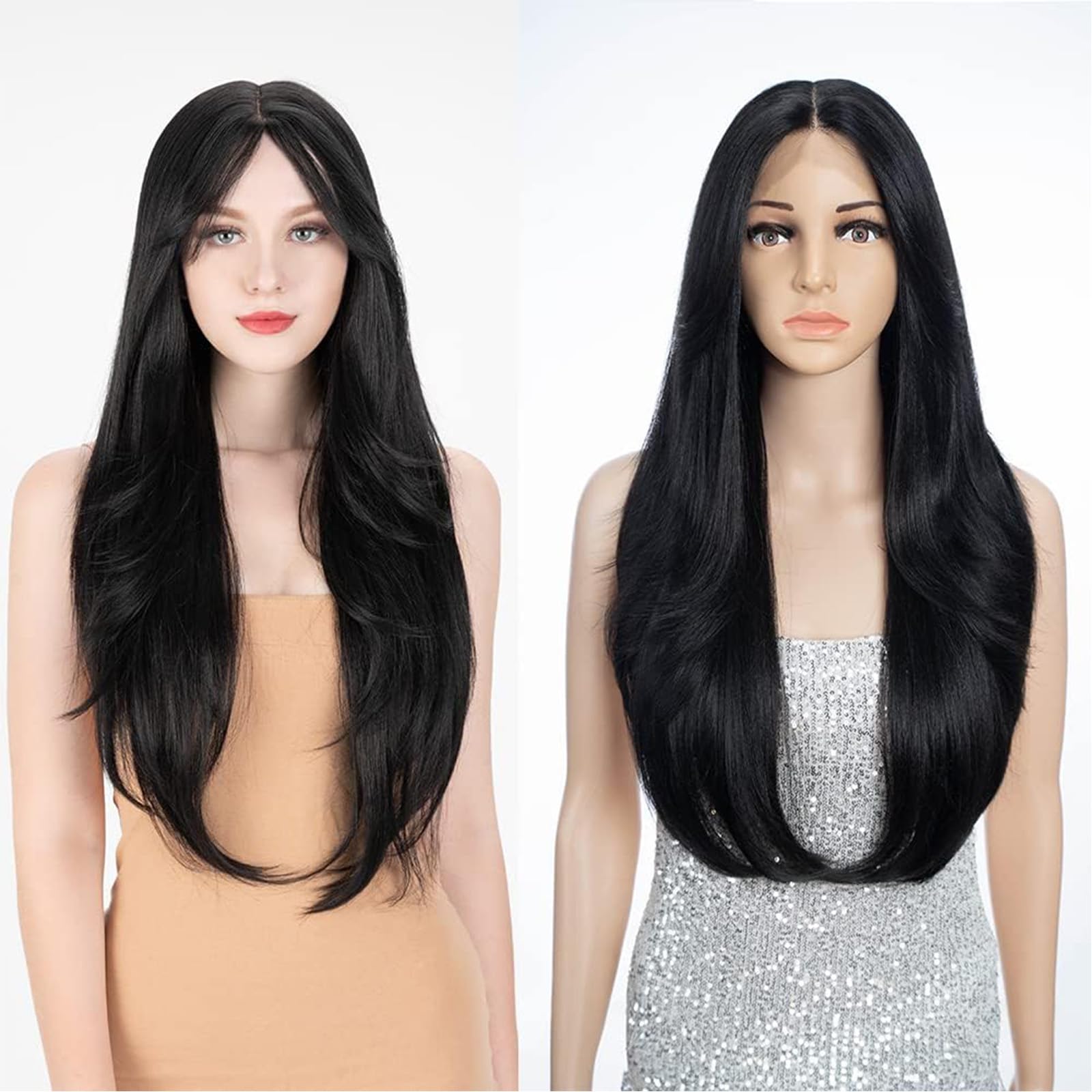 FASHION IDOL Perücke für Frauen Synthetische Spitze Front Tür Vorhang Pony in der Split Lace Hair Stitching Layered Farbe Perücke