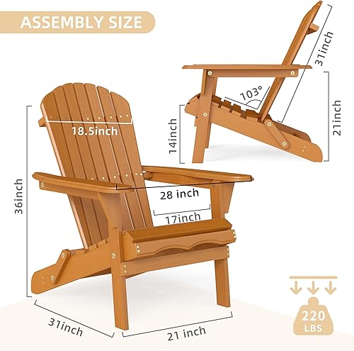 Miniatura 3 de Silla Adirondack plegable de madera para exteriores con respaldo y tabla de asiento premontados, muebles de acento para patio, jardín, porche,