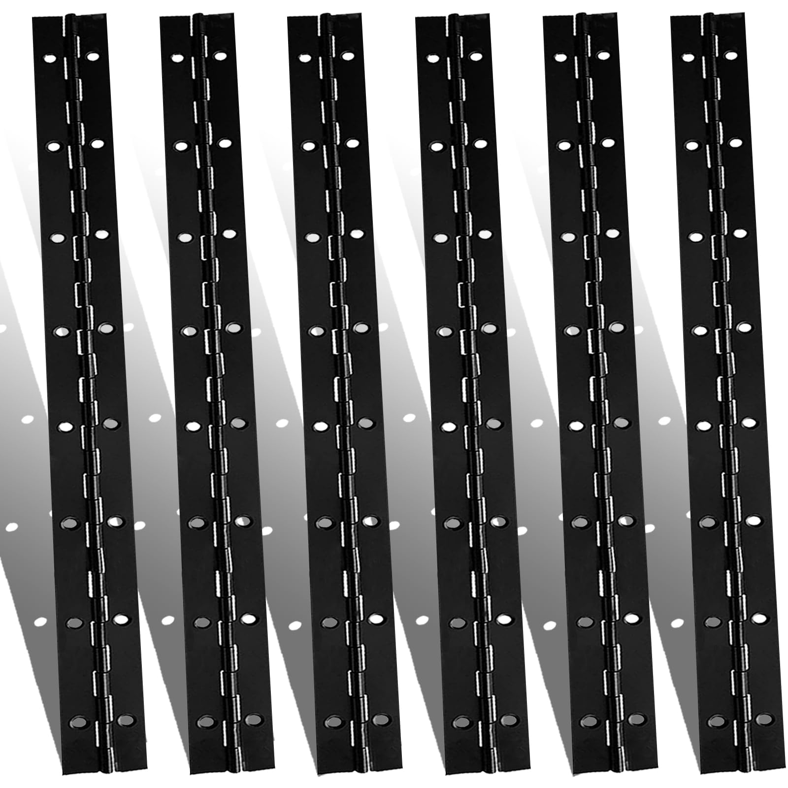 6PCS Continuous & Piano Hinges 16Inch with Holes, 0.04”Thick Stainless Steel 304 Heavy Duty Black Piano Hinges, 1.2" Open Width Continuous Hinge for Cabinets Boat Marine Door, Mailbox, Storage Boxes — image 1