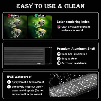 hygger Aquarium Light, Full Spectrum Fish Tank Light, LED Plant Light with Controller, 3 Modes with Timer, 9 Colors, Adjustable 10 Brightness, Extendable Brackets, 16W for 30-45CM Freshwater Tank [Energy Class E]