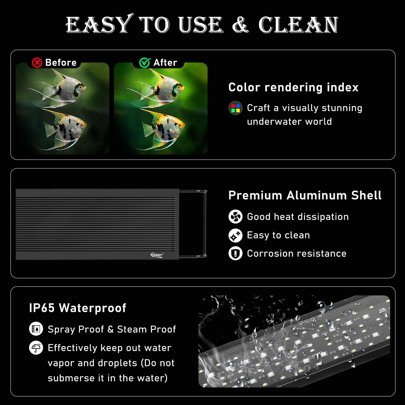 hygger luce acquario, lampada acquario led, illuminazione acquario con controller, 3 modalità con timer, 9 colori, luminosità 10, supporti estensibili, 16W, 30-45CM (40W (90-106cm))
