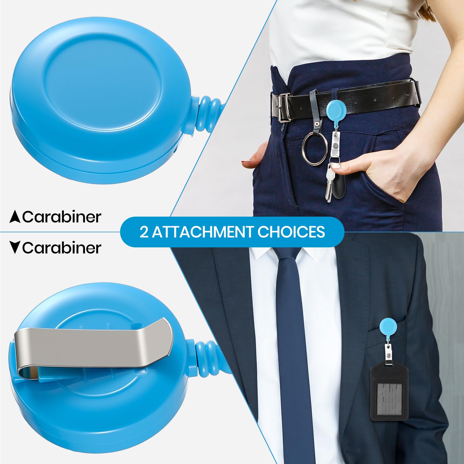 Zonon 100 porta badge retrattile, con clip per cintura in metallo, per infermieri, insegnanti, studenti, forniture per ufficio e scuola (azzurro)