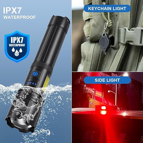 Miniatura 6 de Linternas LED recargables de alto lúmenes, 900.000 lúmenes más brillante, linterna USB de alta potencia con capacidad de 5000 mAh, linterna LED de