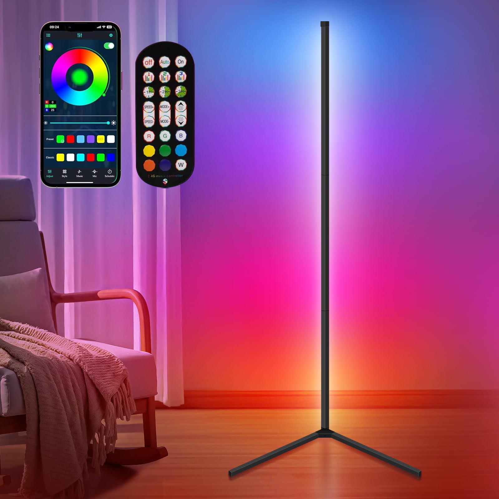 Perched helper LED Floor Lamp,RGB Corner Floor Lamp with APP and