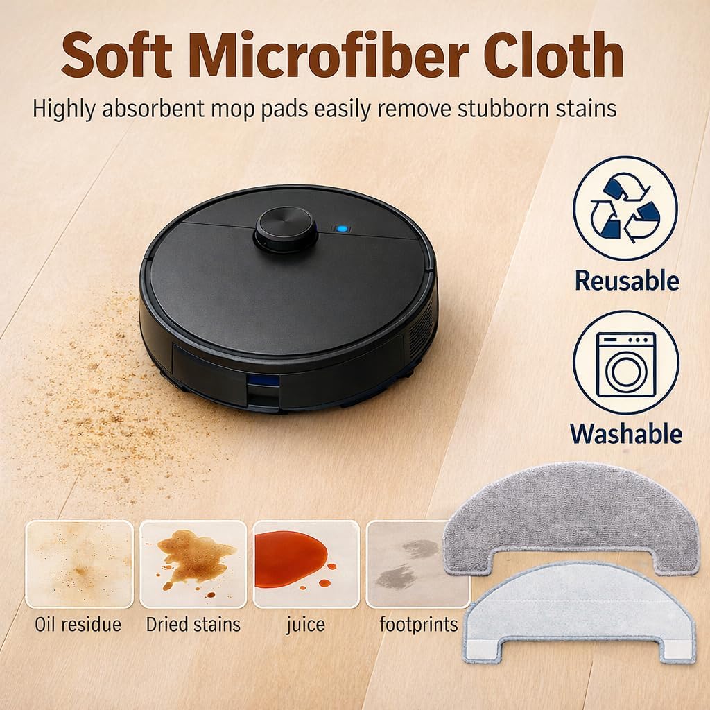 Replacement Parts Kit Compatible with MONSGA MS1 MAX/Proscenic Q8 MAX/Ultenic T10 Lite/Mova E20 Plus Robot Vacuum Cleaner 1 Roller Brush,6 Side Brushes,4 Hepa Filters,4 Mop Pad,4 Dust Bags