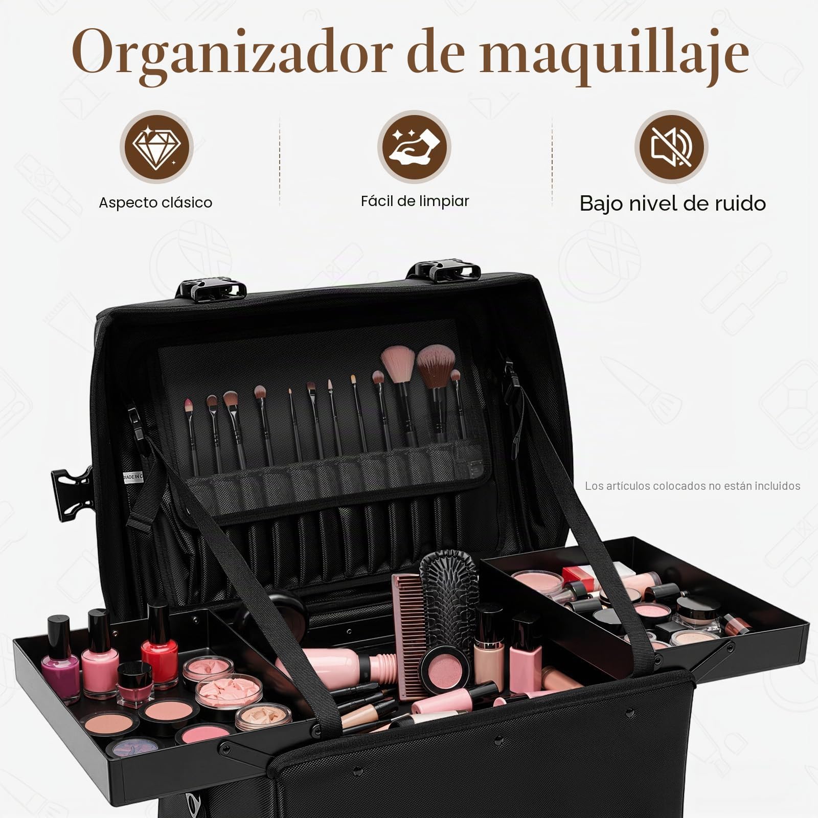 MINRS Maletín de cosméticos 2 en 1 con ruedas giratorias 360°, maletín de maquillaje, maletín de uñas, maletín de peluquería grande para peluqueros, maquilladores y manicura (negro)