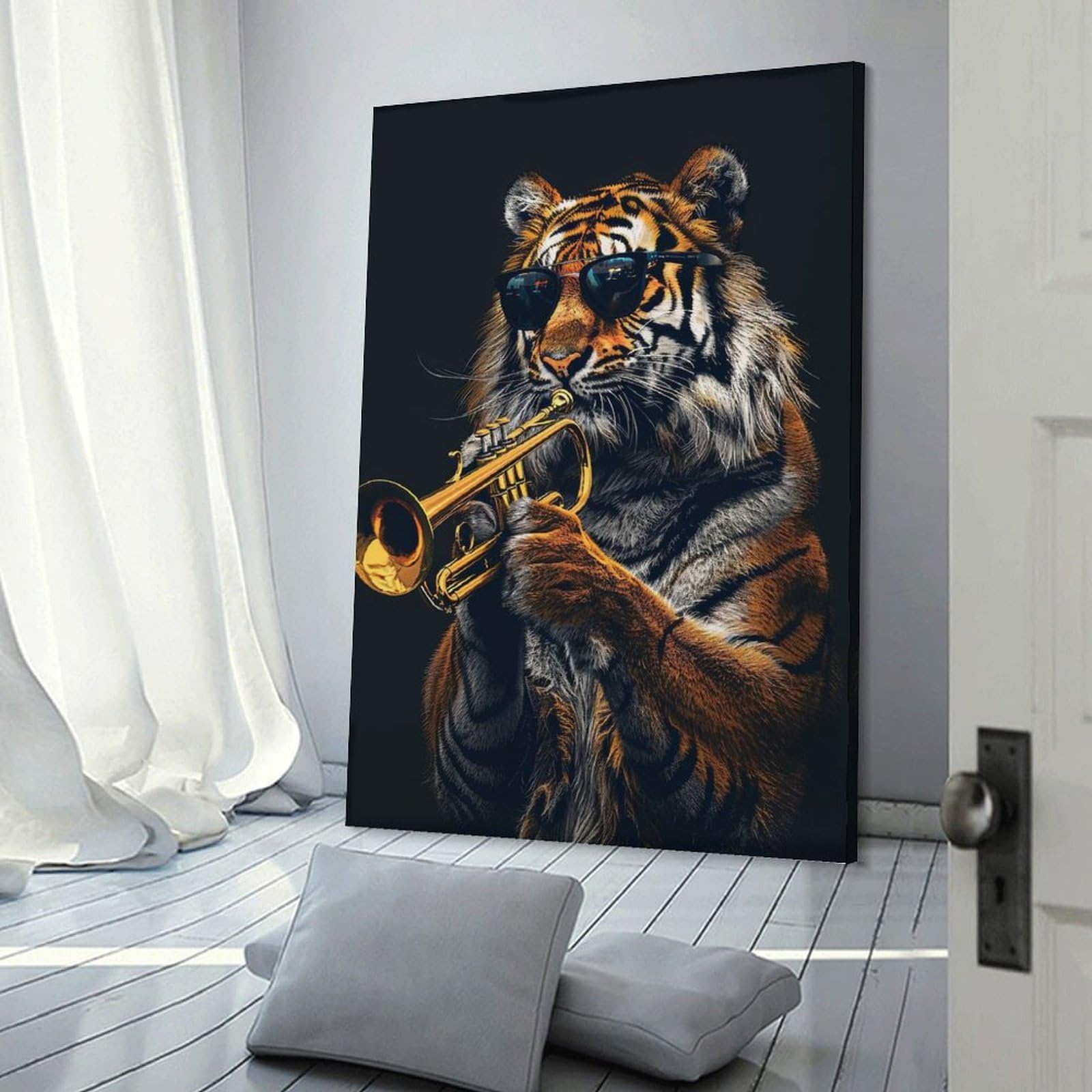 Junmoney Canvas Wall Art Tiger Trumpet, 24x36inch(60x90cm), for Living Room, Lounge Or Sitting Room, Canvas Styling for A Polished Room Look