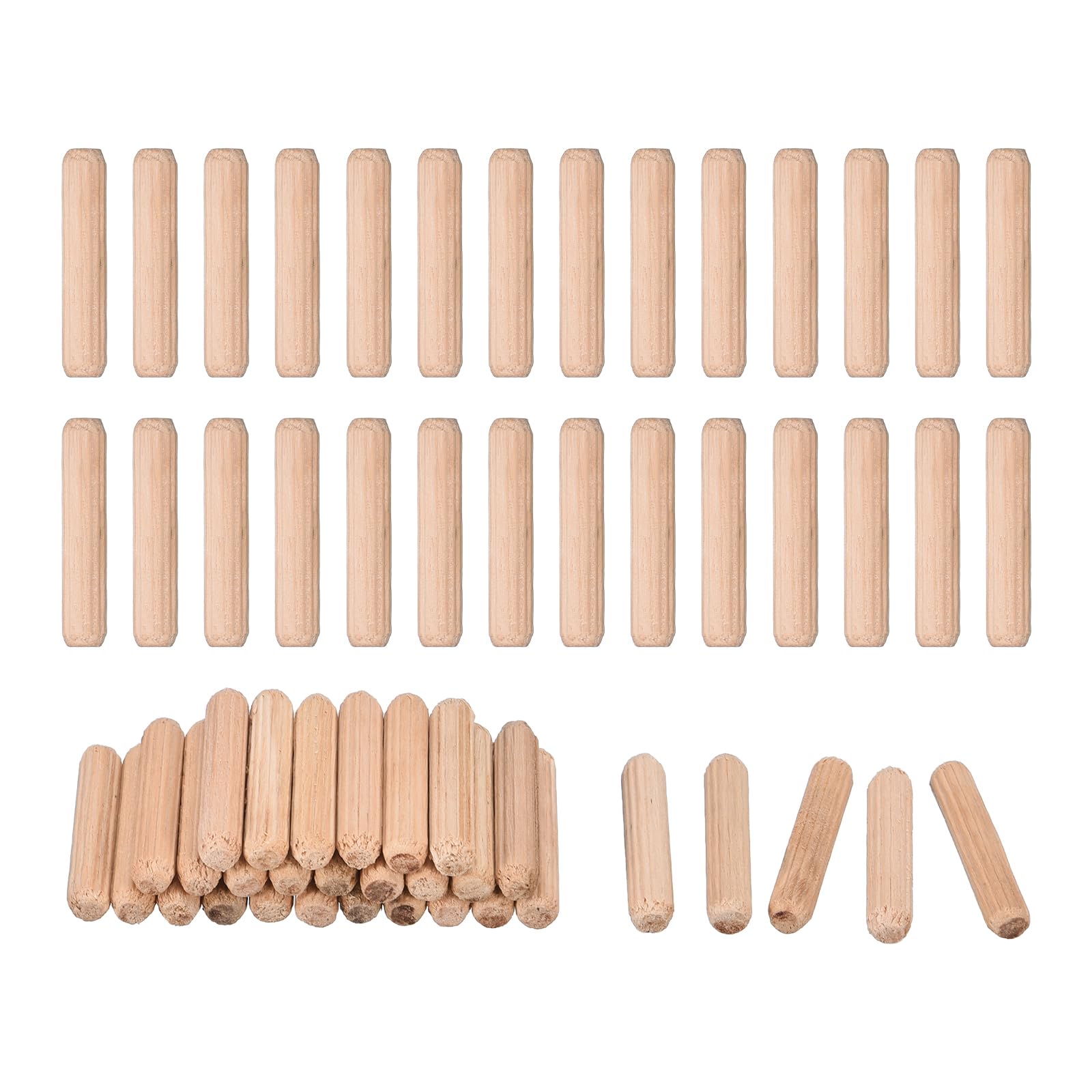uxcell 90 Pcs Wooden Dowel Pins 6x30mm(0.24x1.18) Fluted Beveled Ends Wood Dowel Pegs Dried Hardwood for Woodworking Furniture Shelf