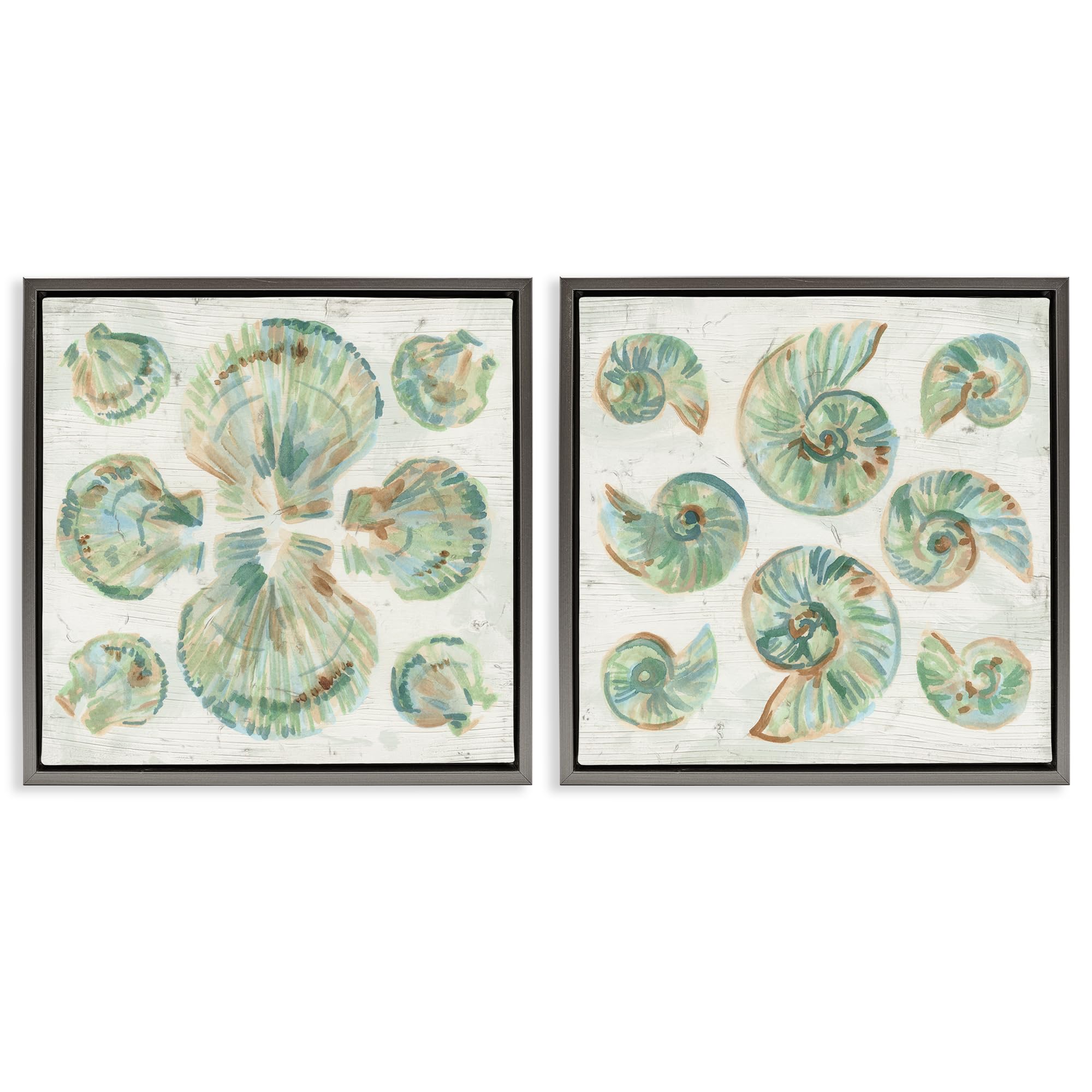 Stupell Industries Luster Gray (Matte) 'Saltwashed Seashells Pattern'| 2Pc Floating Frame Art Set 2