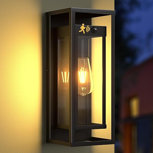 Miniatura 9 de Paquete de 2 luces de pared con sensor de movimiento para exteriores, aplique moderno de porche de 15 pulgadas de atardecer a amanecer, montaje en