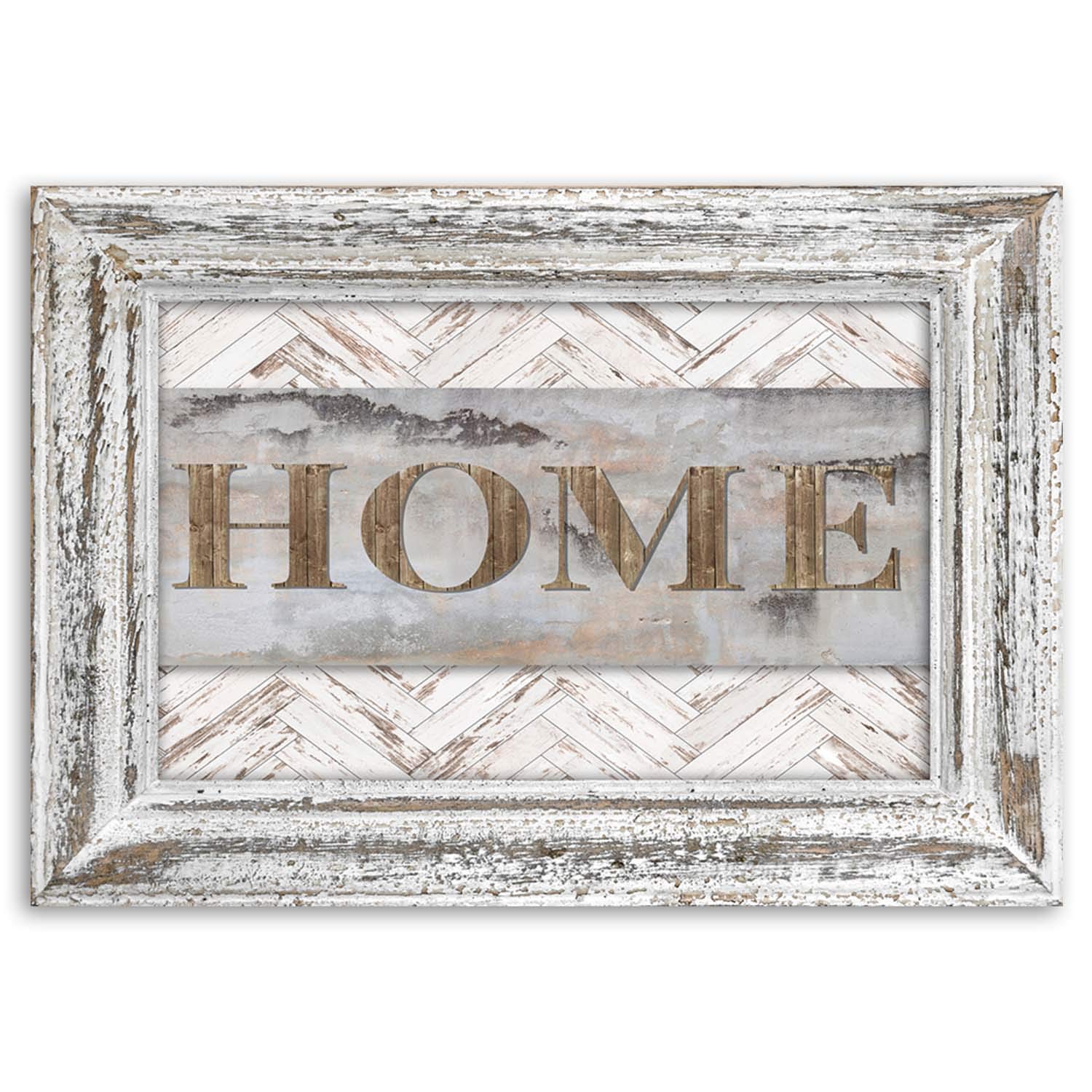 Feeby Obraz na Płótnie Drukowany Drewno Iluzja Ramy 90x60 cm 1-częściowy Obraz na Ścianę Dekoracja Ścienna do Salonu Sypialni Biura Shabby Chic Napis Home Beżowy